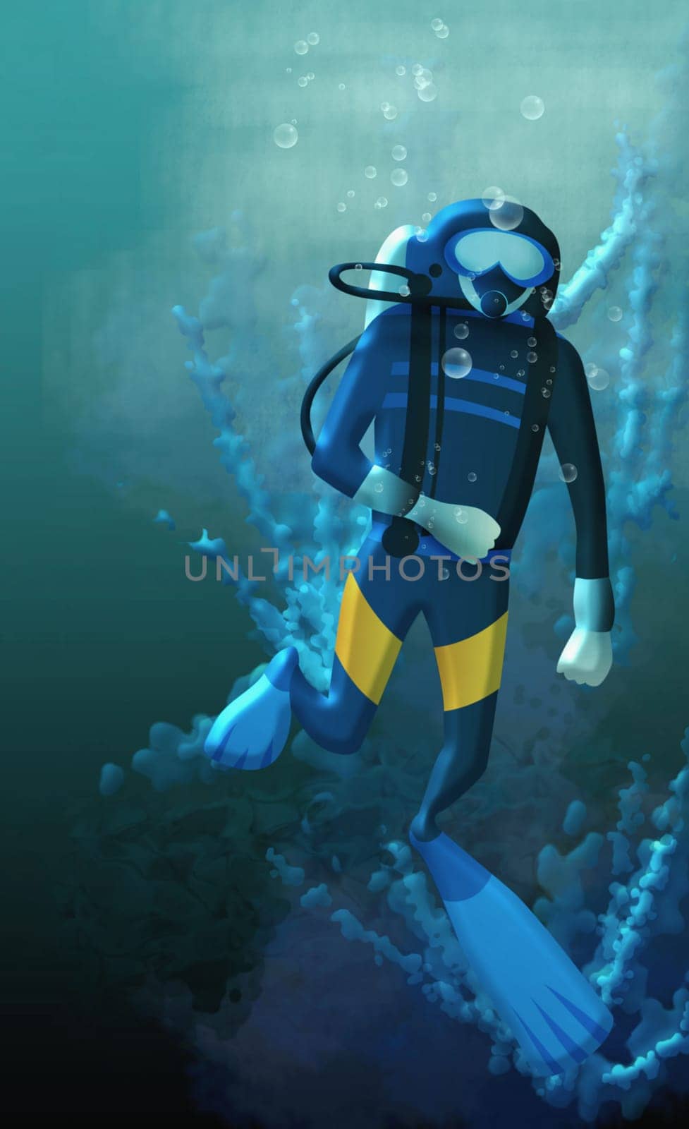 Scuba diver standing underwater