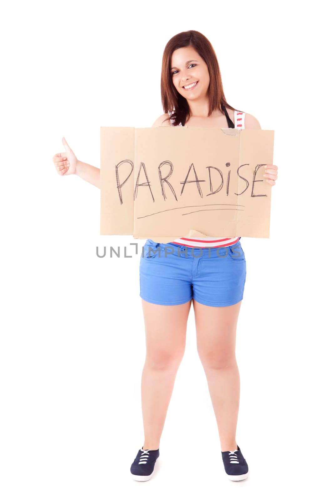 Pretty young woman holding a blank card