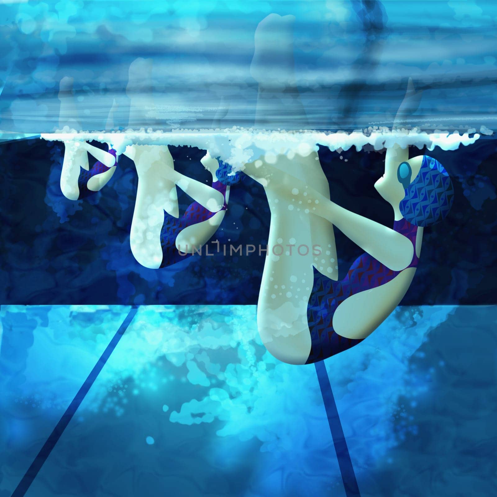 Three young women swimming underwater