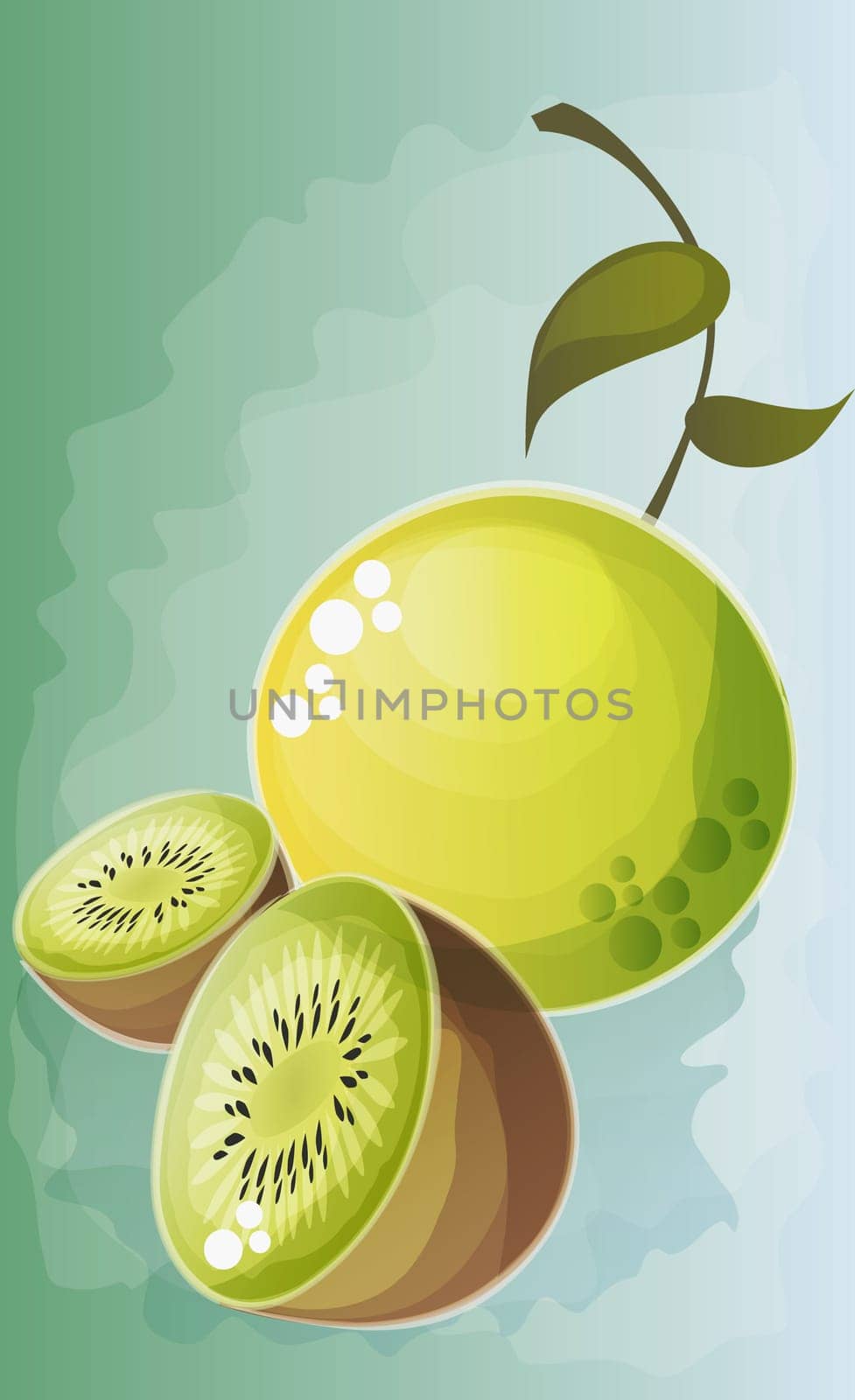 Close-up of a lime with a sliced kiwi fruit
