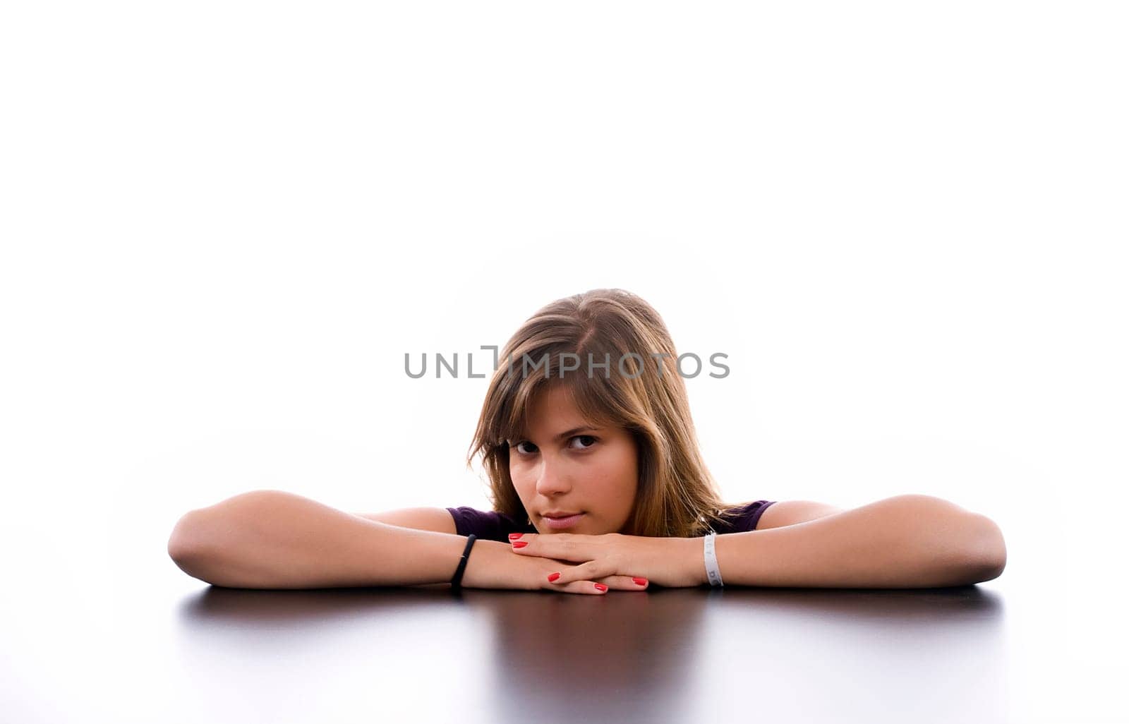 Hot schoolgirl posing isolated over white background