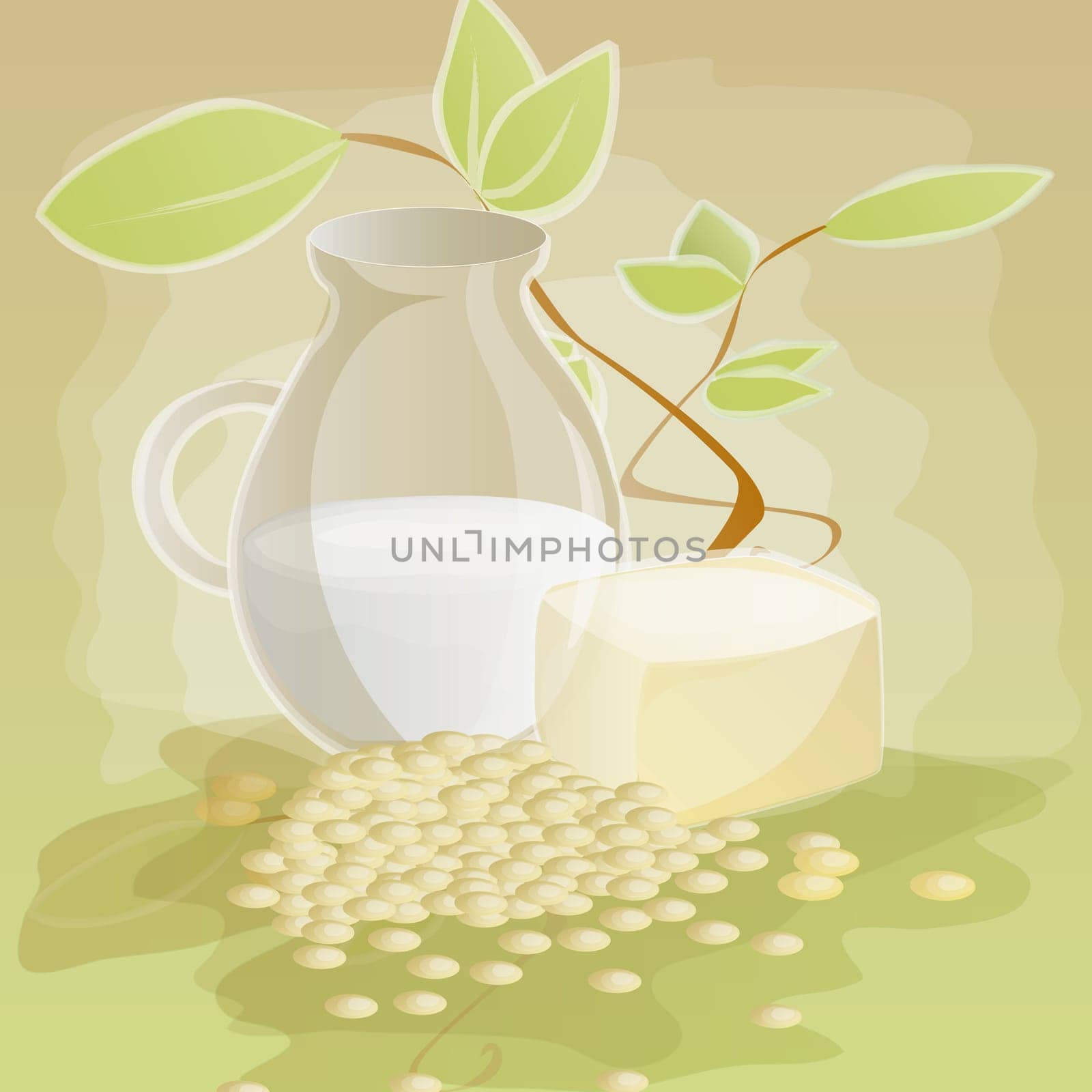 Jug of milk with cheese and pulses