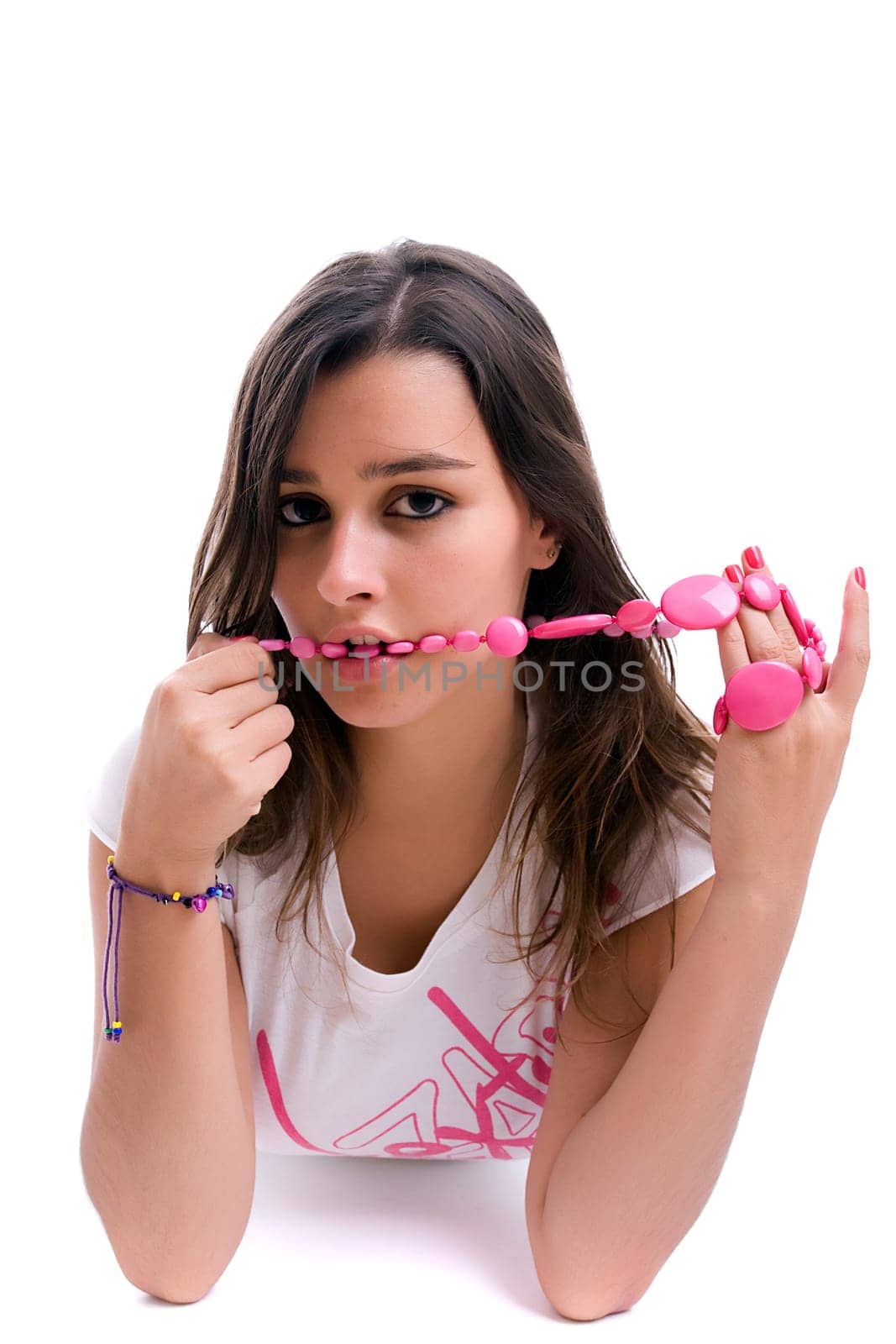 Young beautiful girl portrait, isolated over white