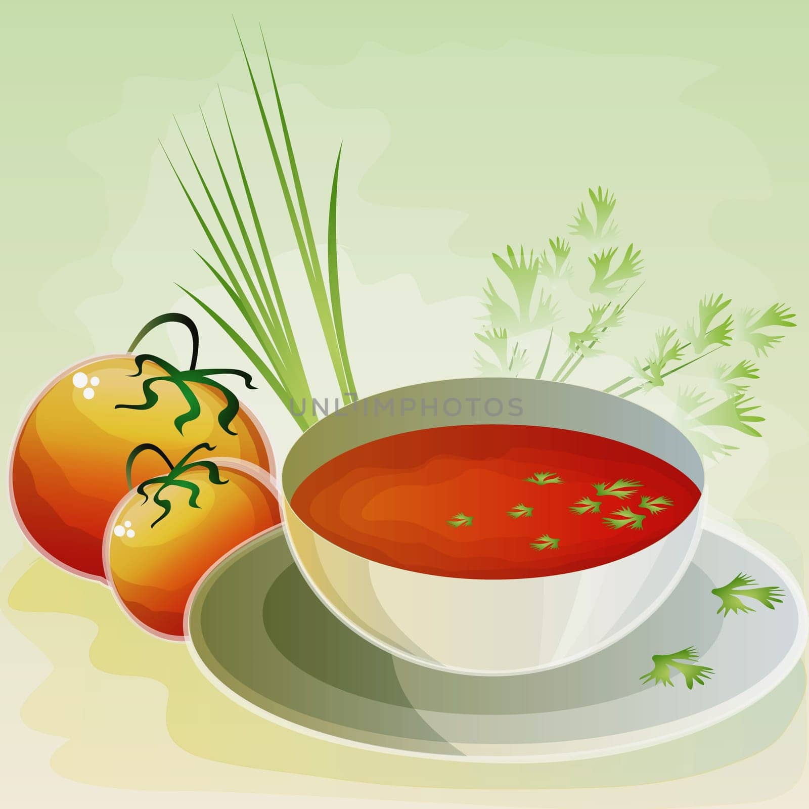 Bowl of tomato soup with tomatoes