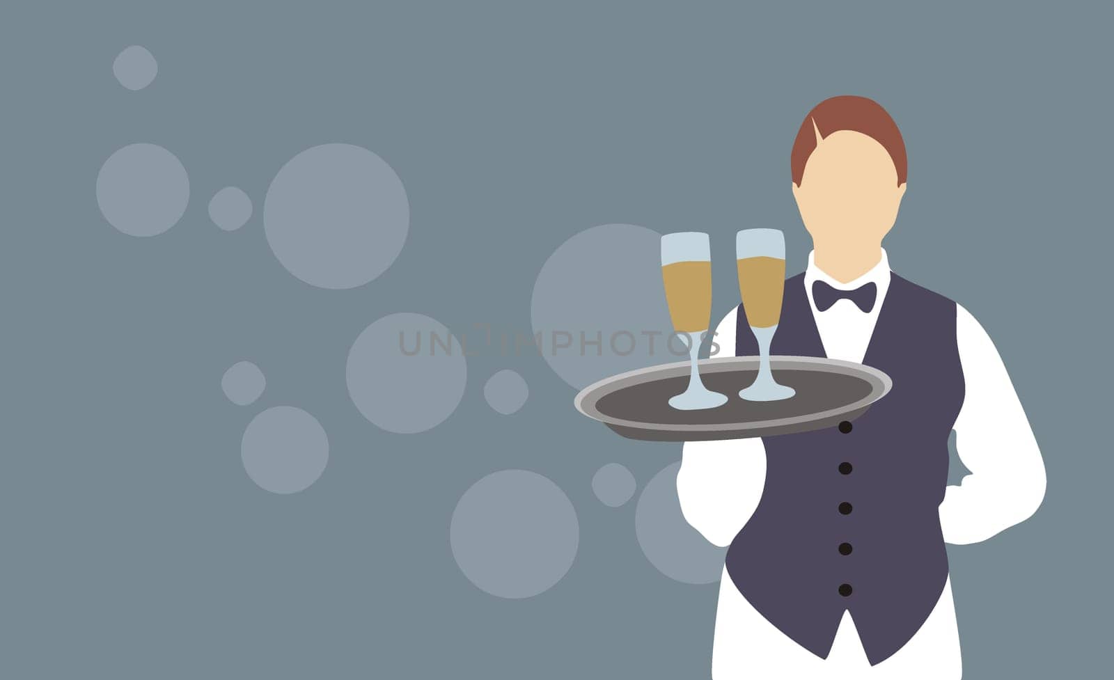 Waitress holding a tray with two champagne flutes