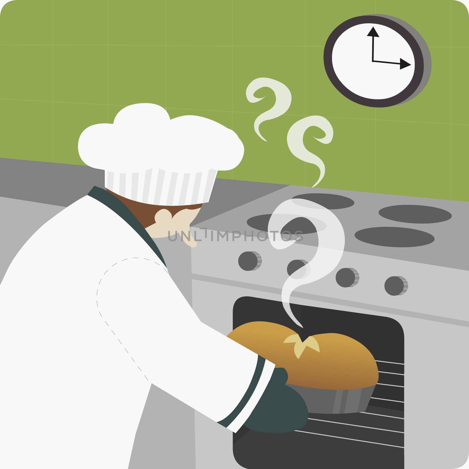 Chef baking food in an oven