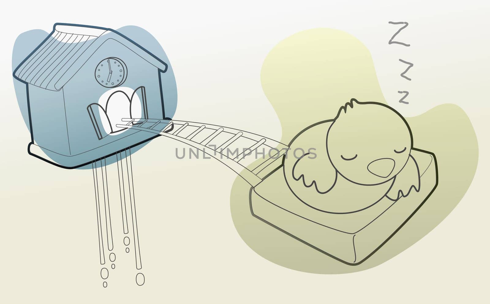 The cuckoo bird of a cuckoo clock sleeping