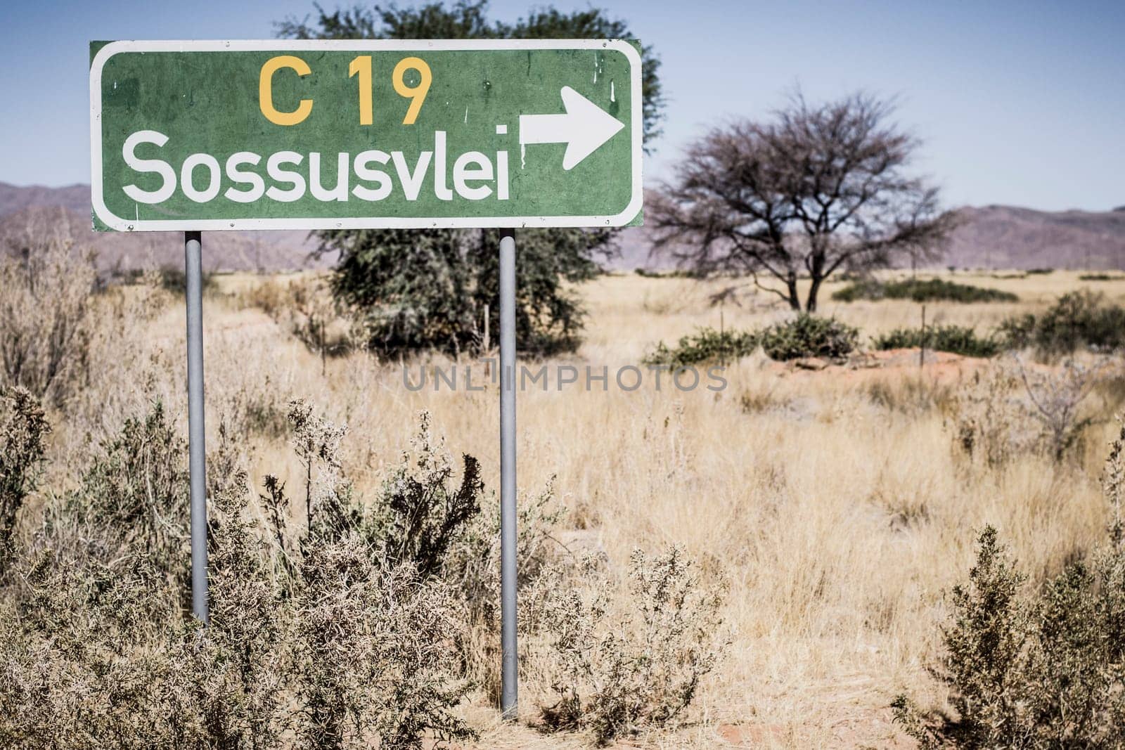 road direction sign on the C19 to Sossusvlei