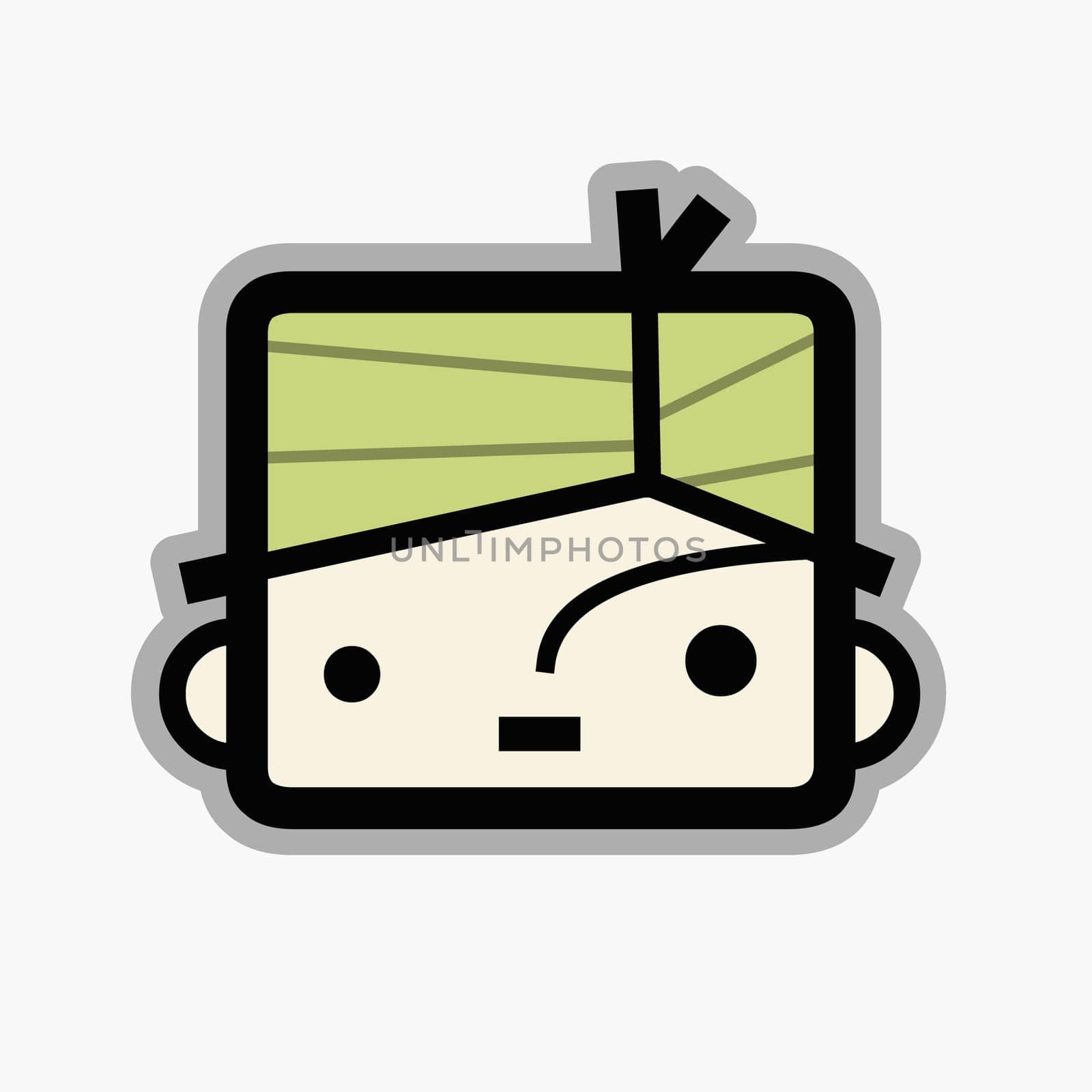 Human face in a square head