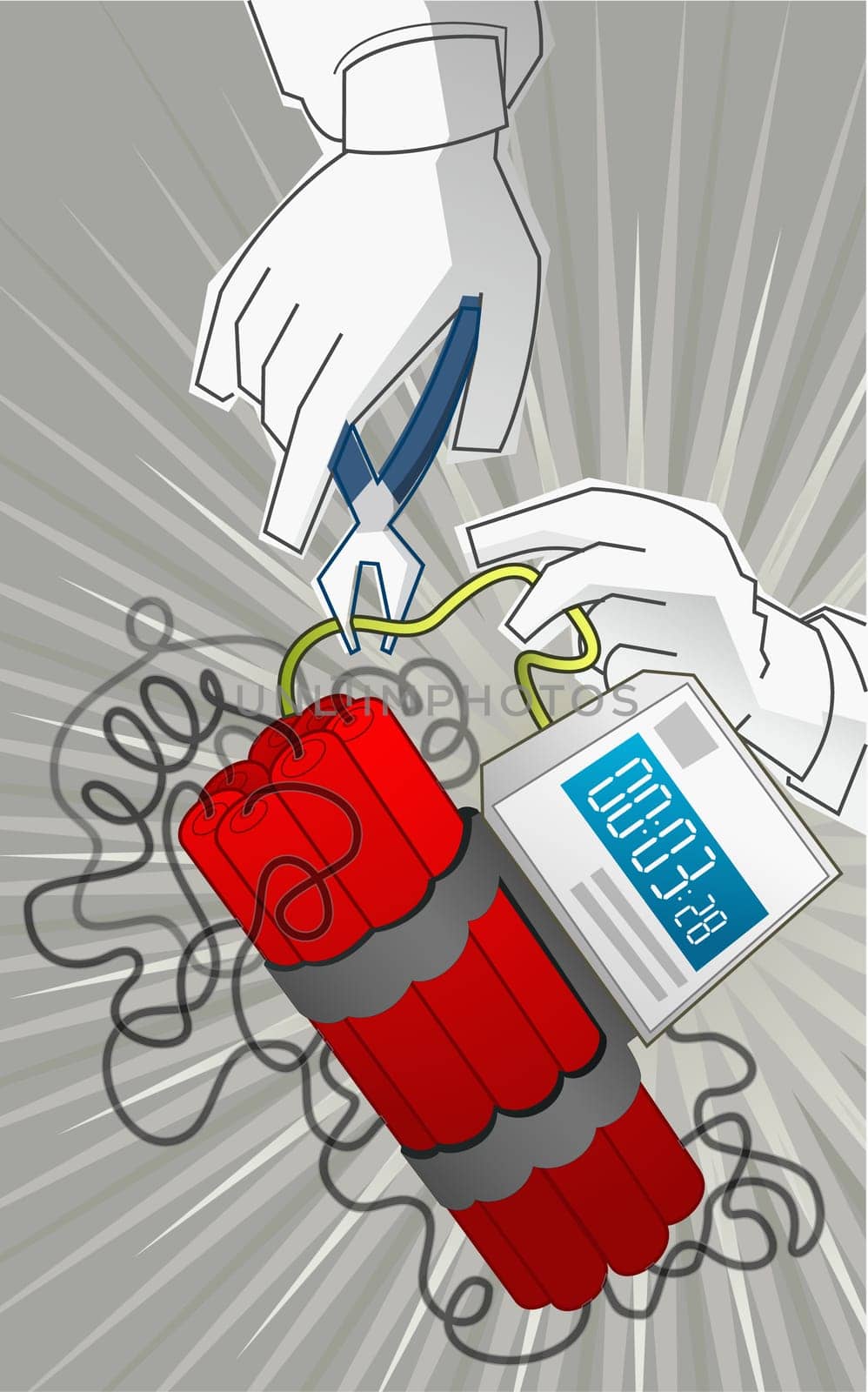 hand cutting a wire of a time bomb