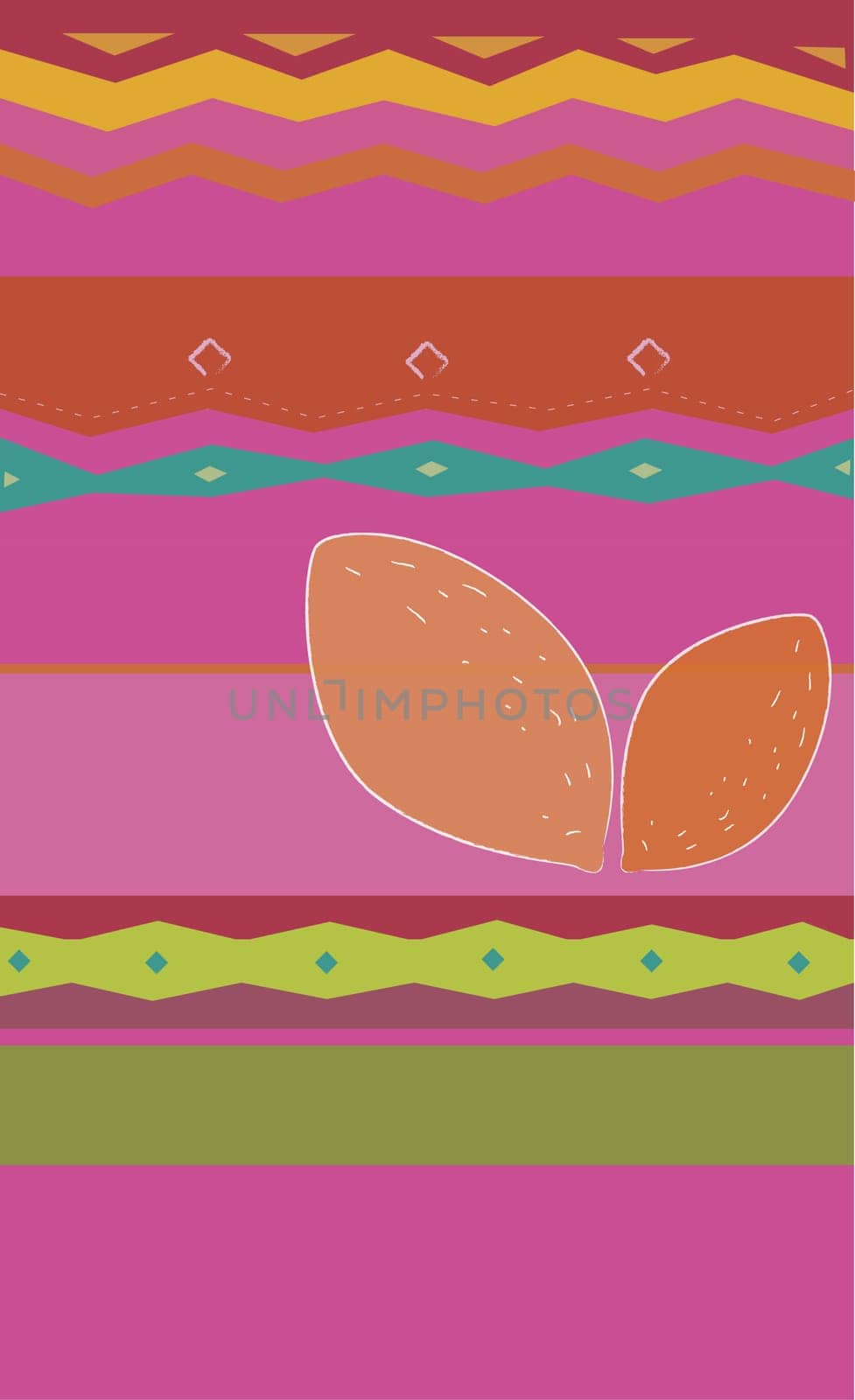 Two almonds on a Traditional American Indian pattern