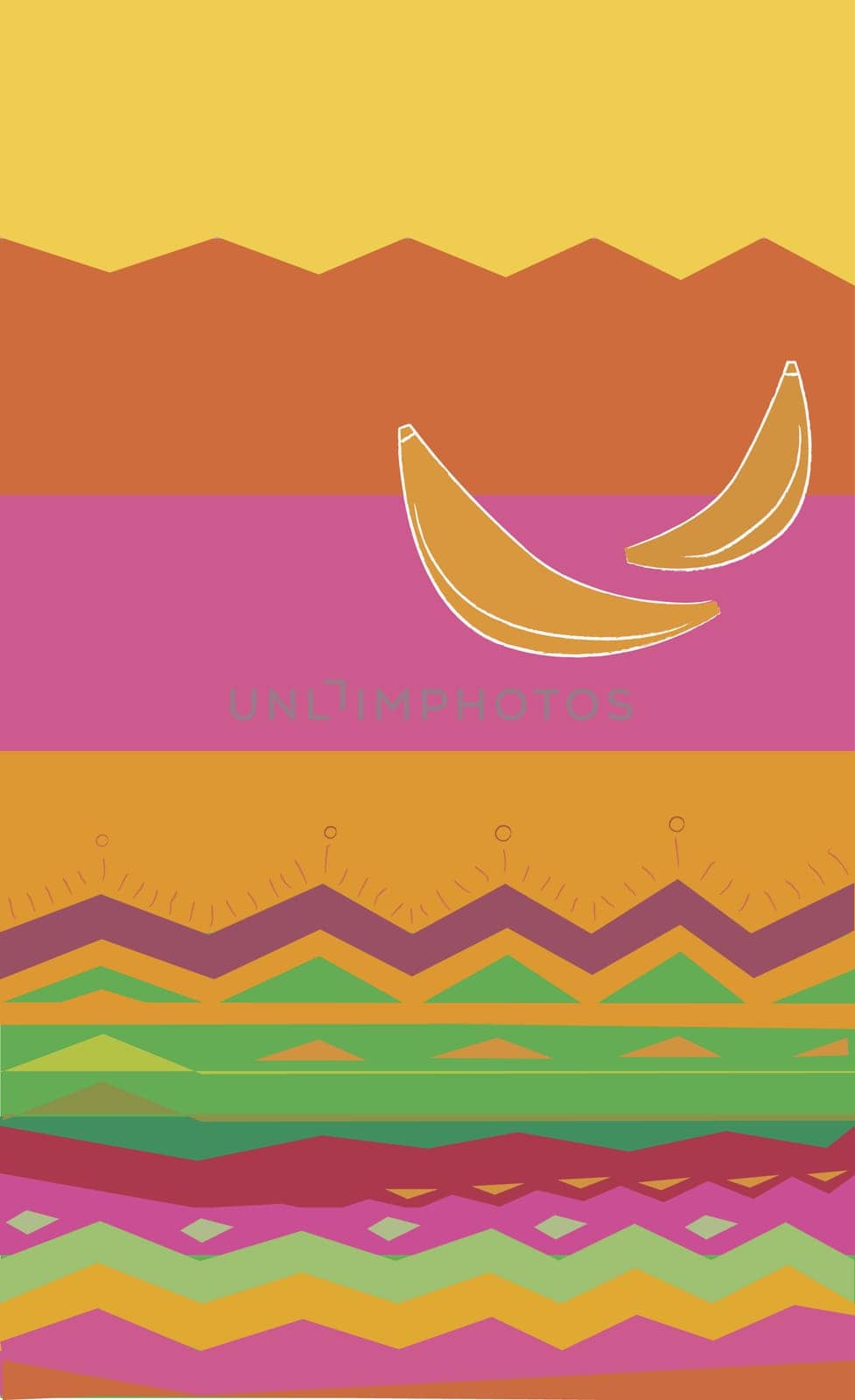 Two bananas on a Traditional American Indian pattern