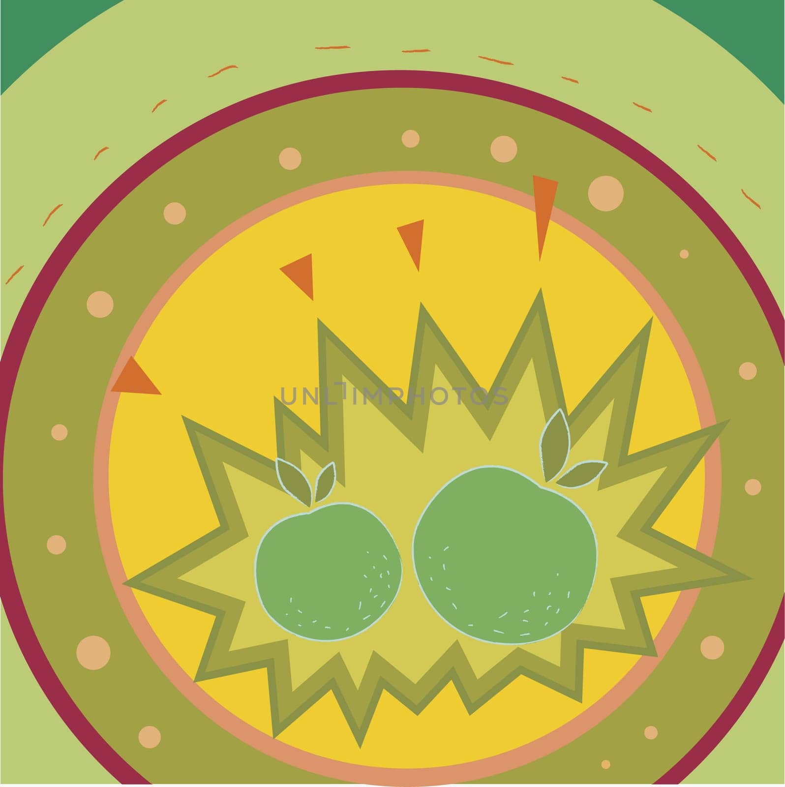 Two apples on a Traditional American Indian pattern