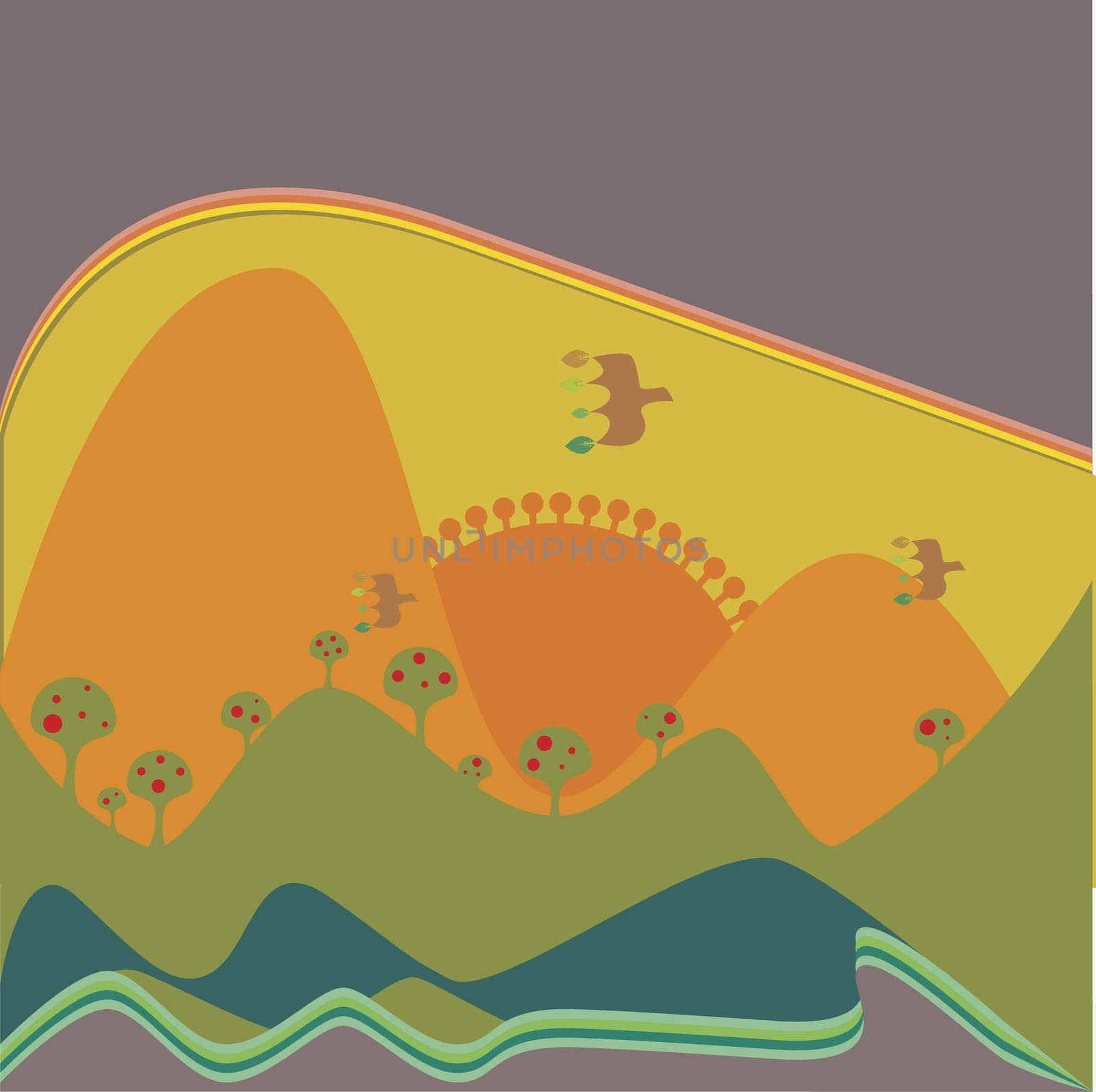 Birds flying over mountains