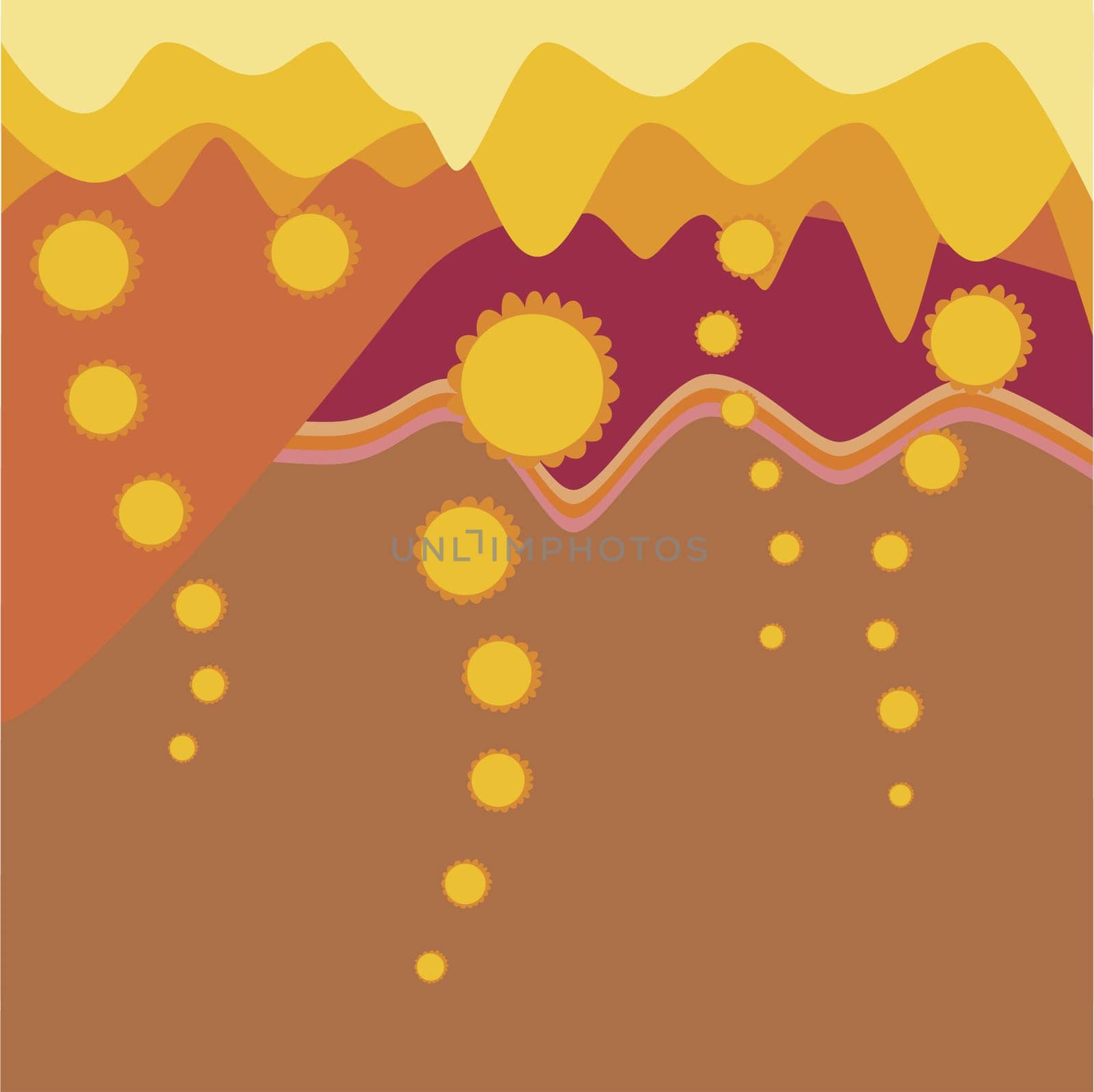 Lava emitting from a volcano on a Traditional American Indian pattern