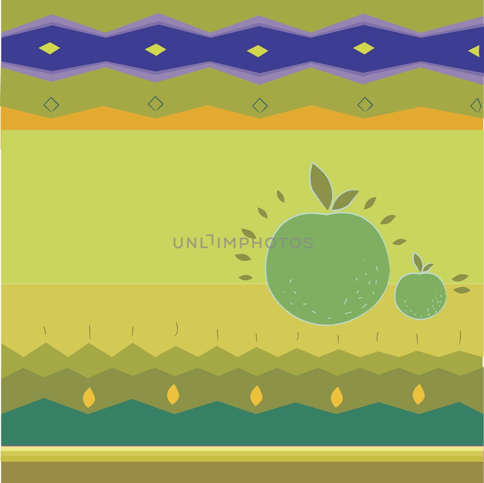 Two apples on a Traditional American Indian pattern