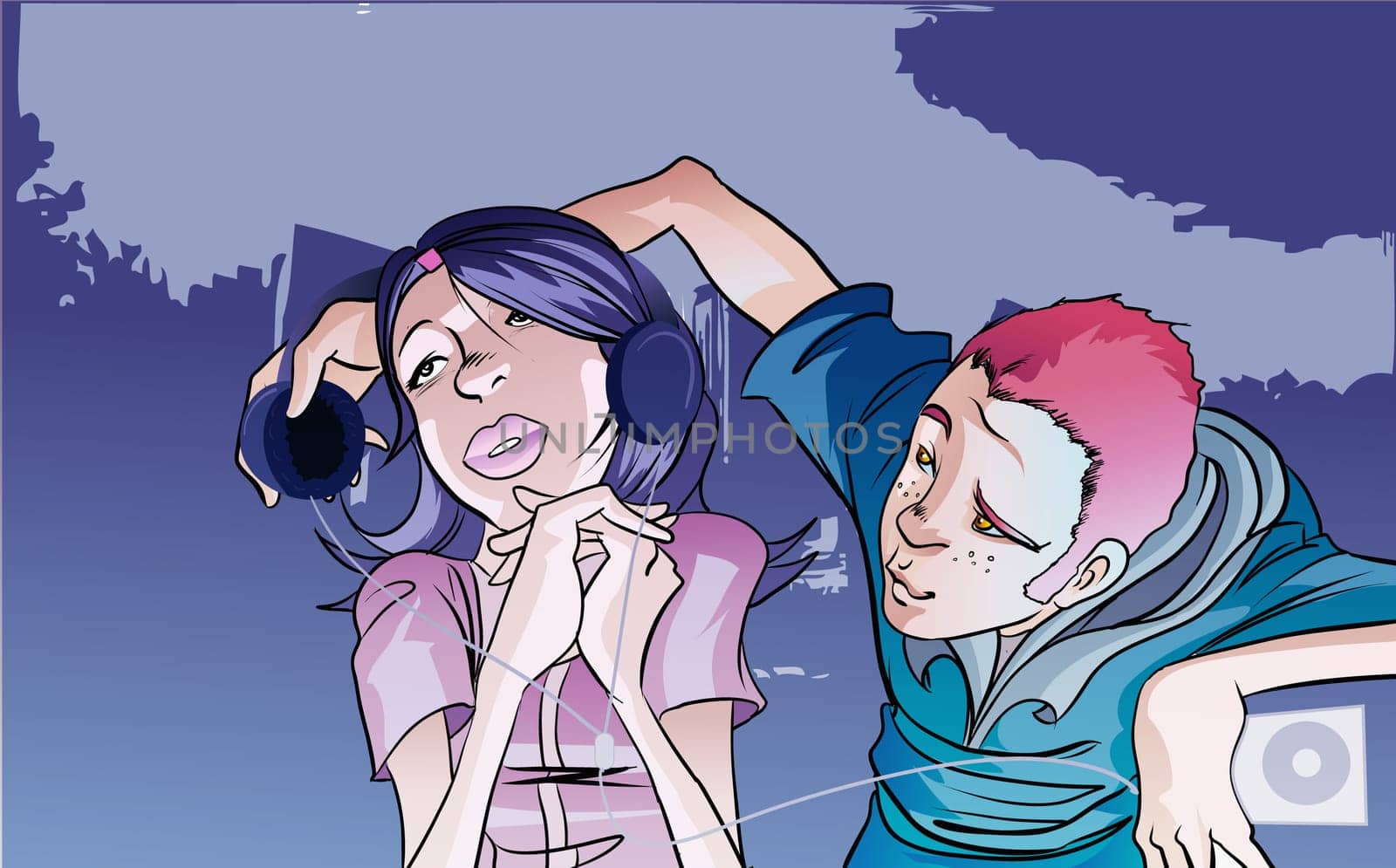 Girl listening to music with a boy