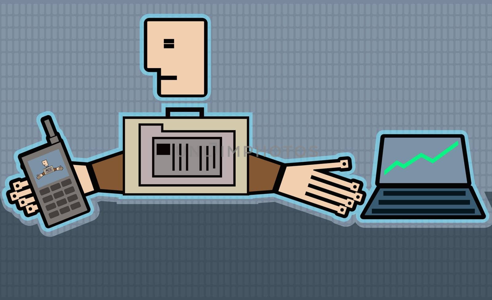 Businessman using a laptop and a mobile phone