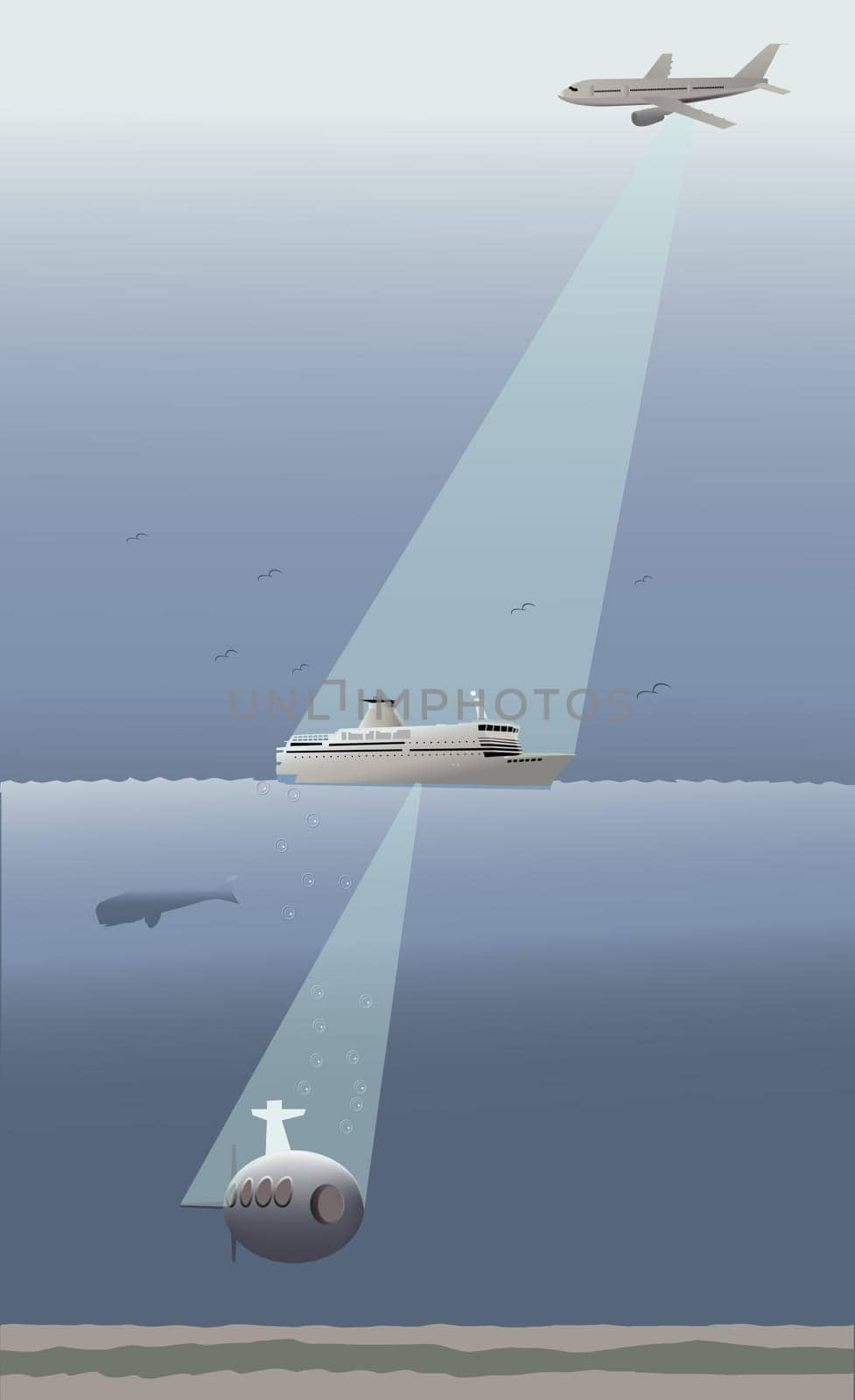 Search light from an airplane on a cruise ship