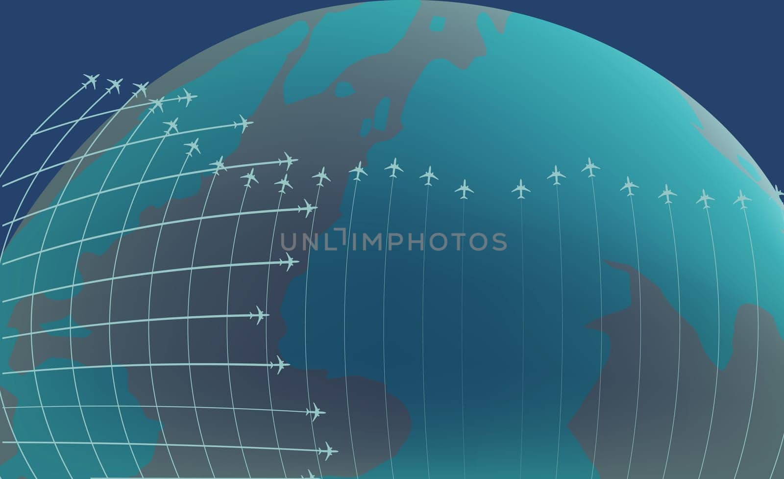 Airplanes flying around the earth