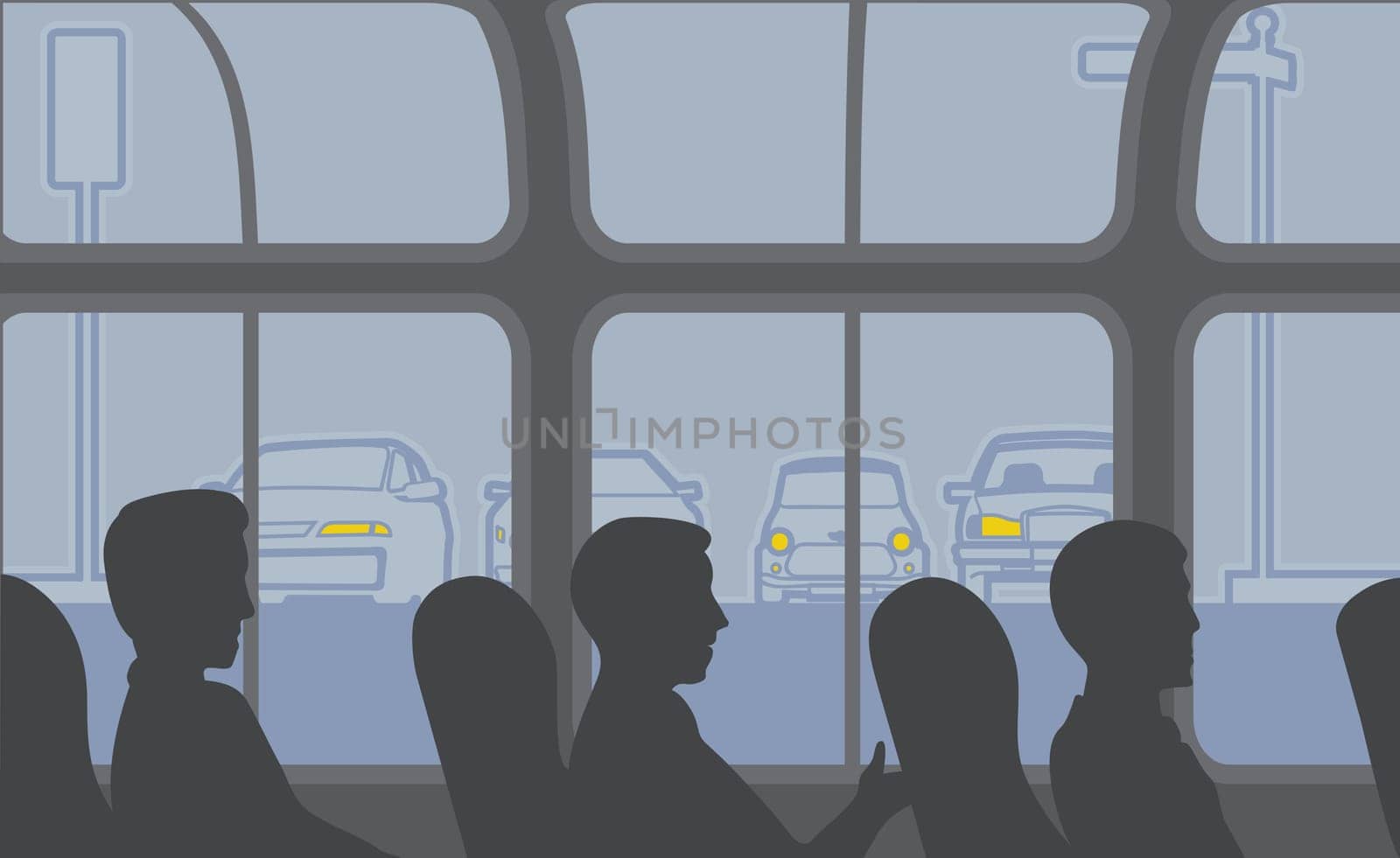 Three people sitting in a bus