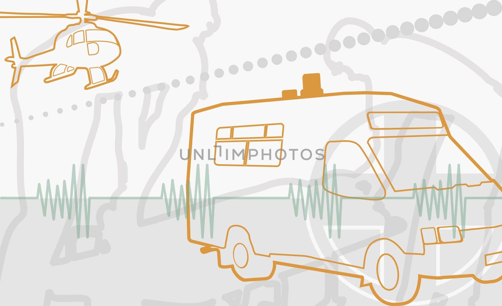 Helicopter flying over an ambulance