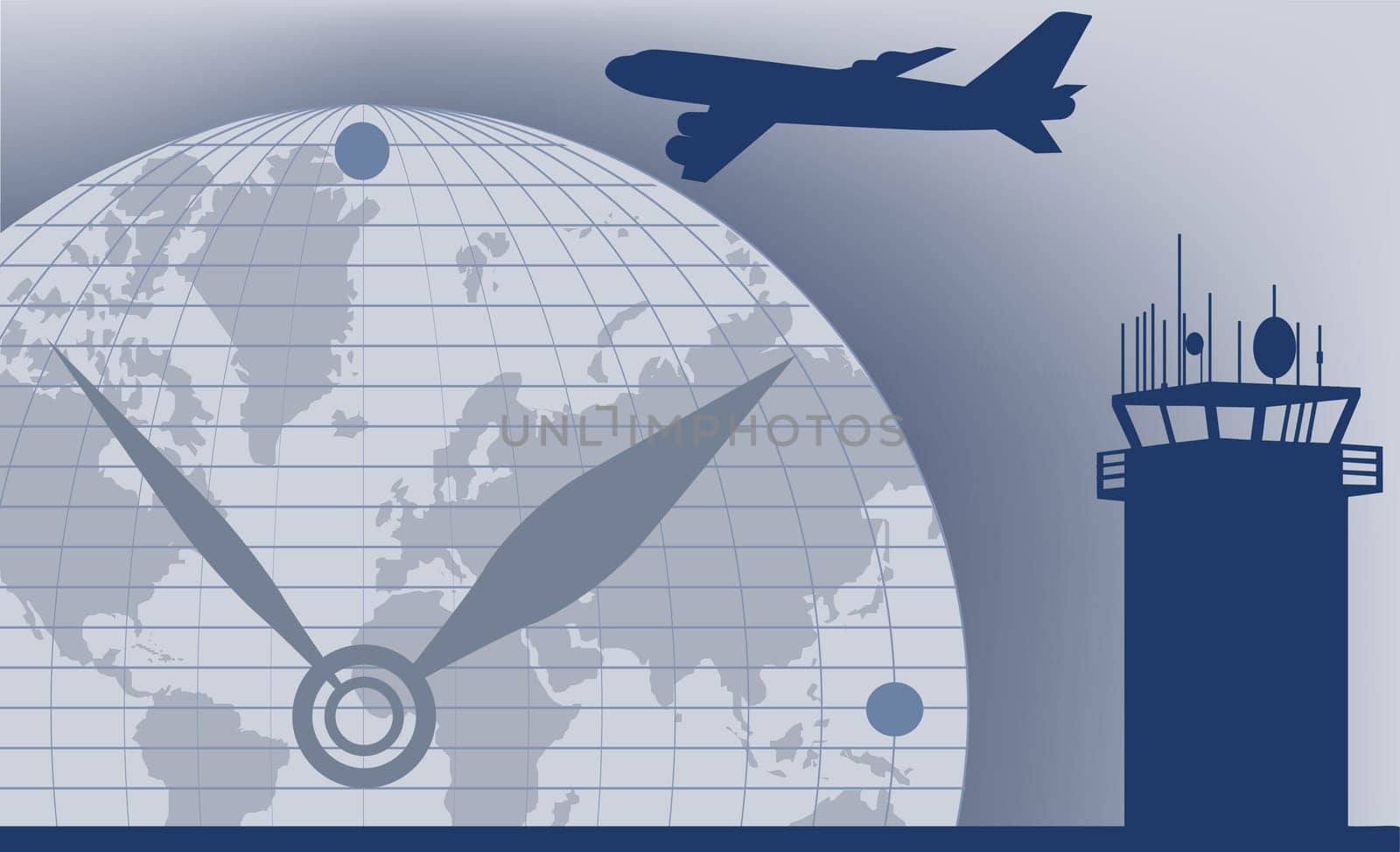 Airplane flying over a globe