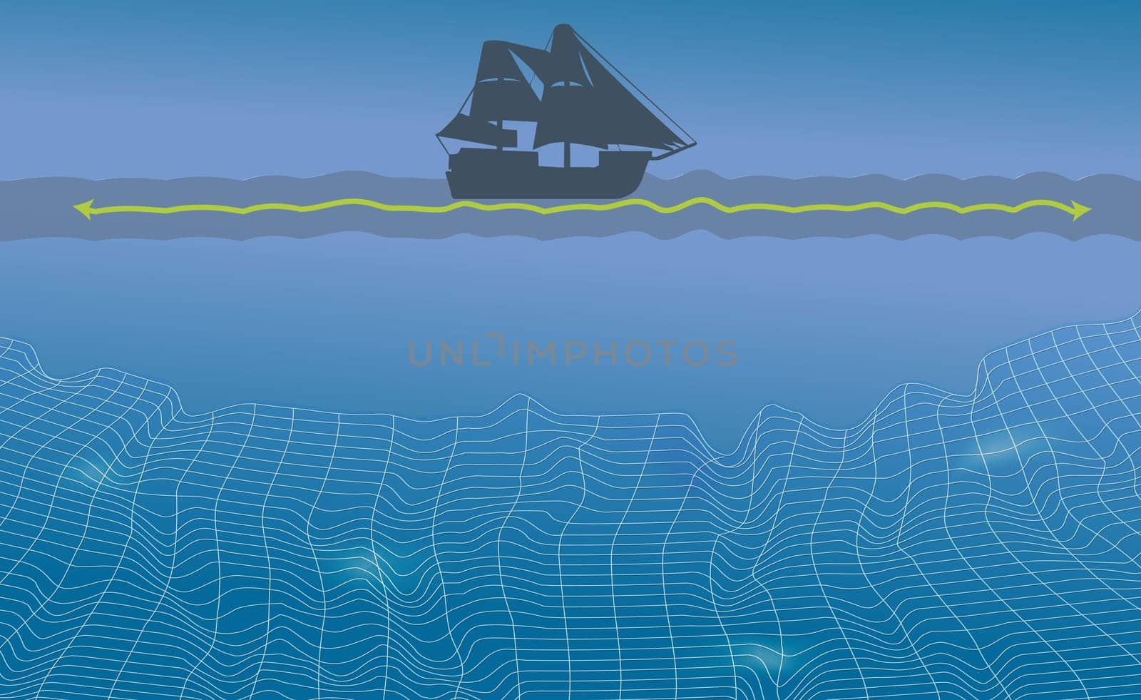 Silhouette of a sailboat in the sea