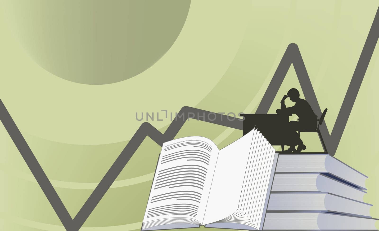 Man reading on a stack of books
