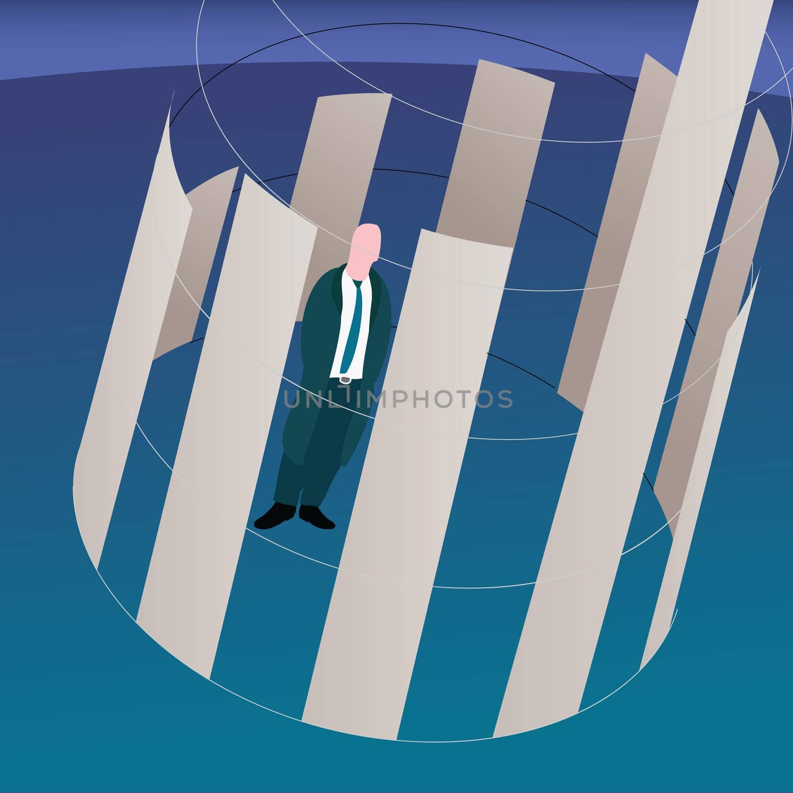 Businessman surrounded by bar graph