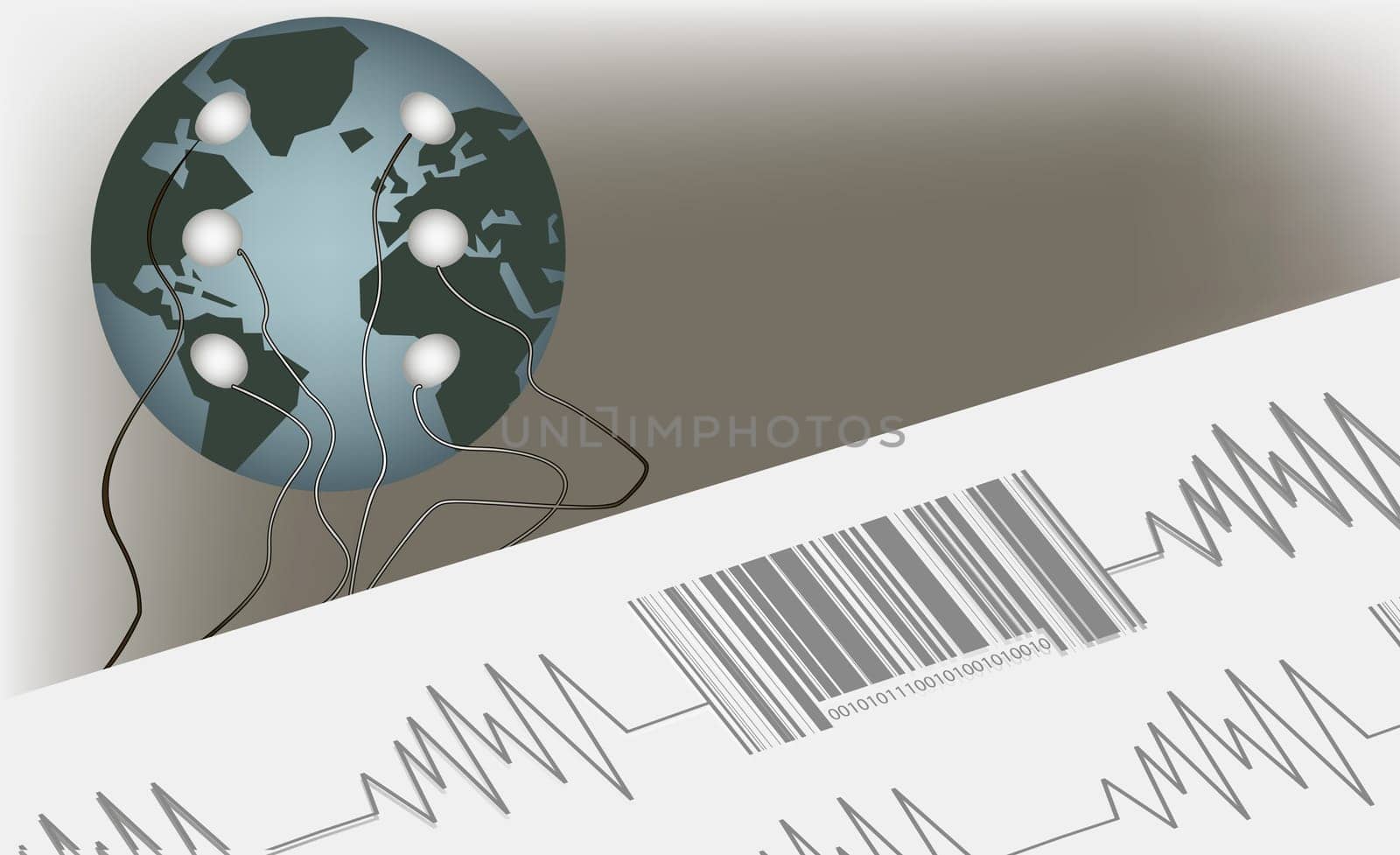Bar code on a pulse trace connected to a globe