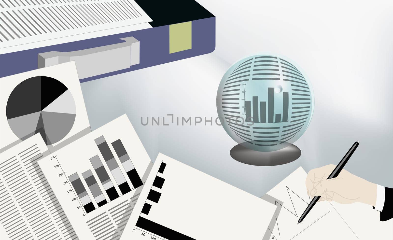 Businessman's hand drawing a line graph