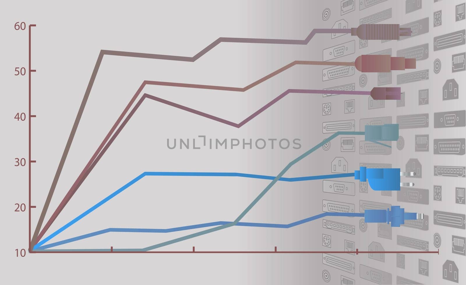 Close-up of USB cables in a graph pattern