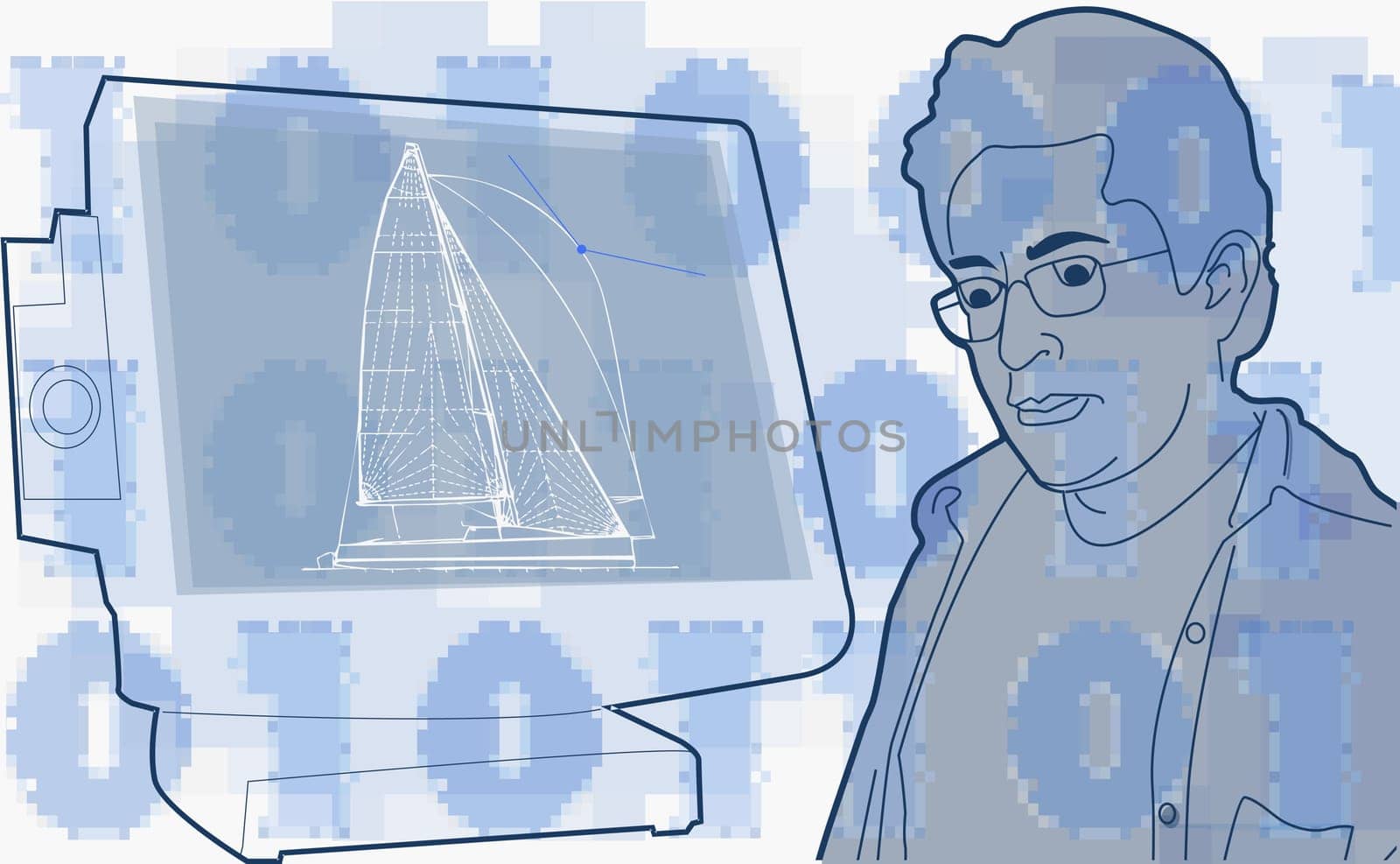 Man with a computer monitor