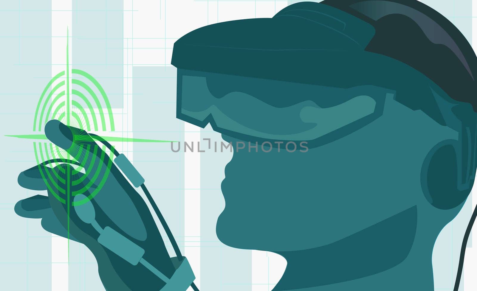 Man wearing a virtual reality simulator