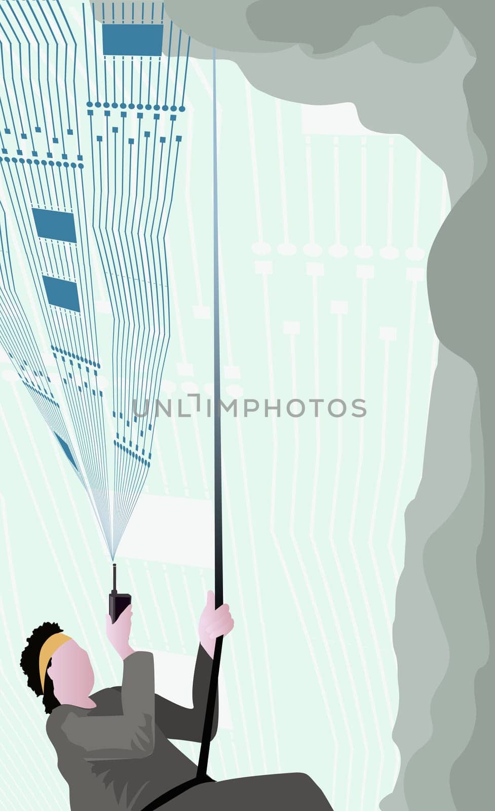 Man rock climbing with a walkie-talkie