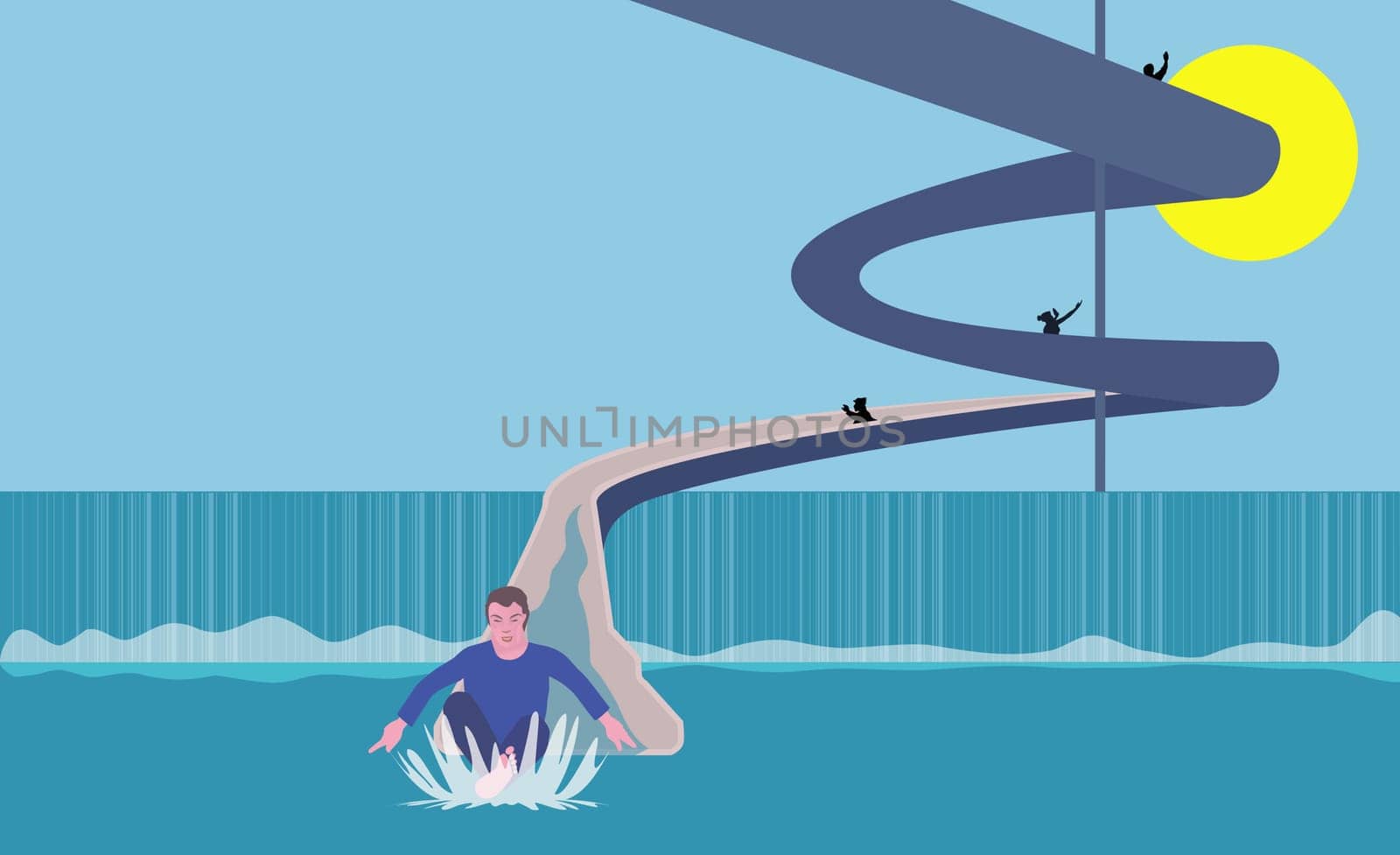Man sliding on a slide at an amusement park