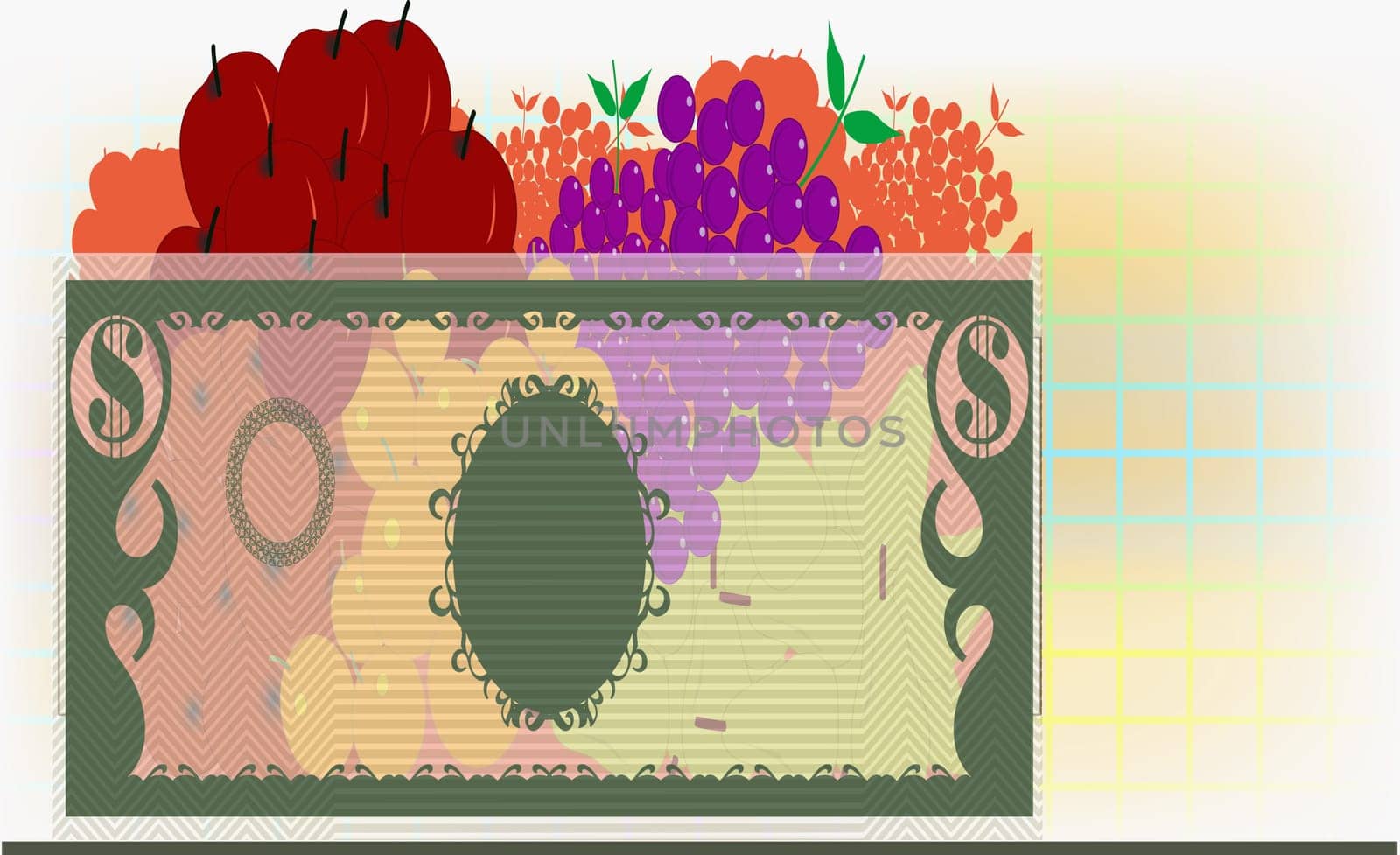 Fruits in a bowl made of paper currency