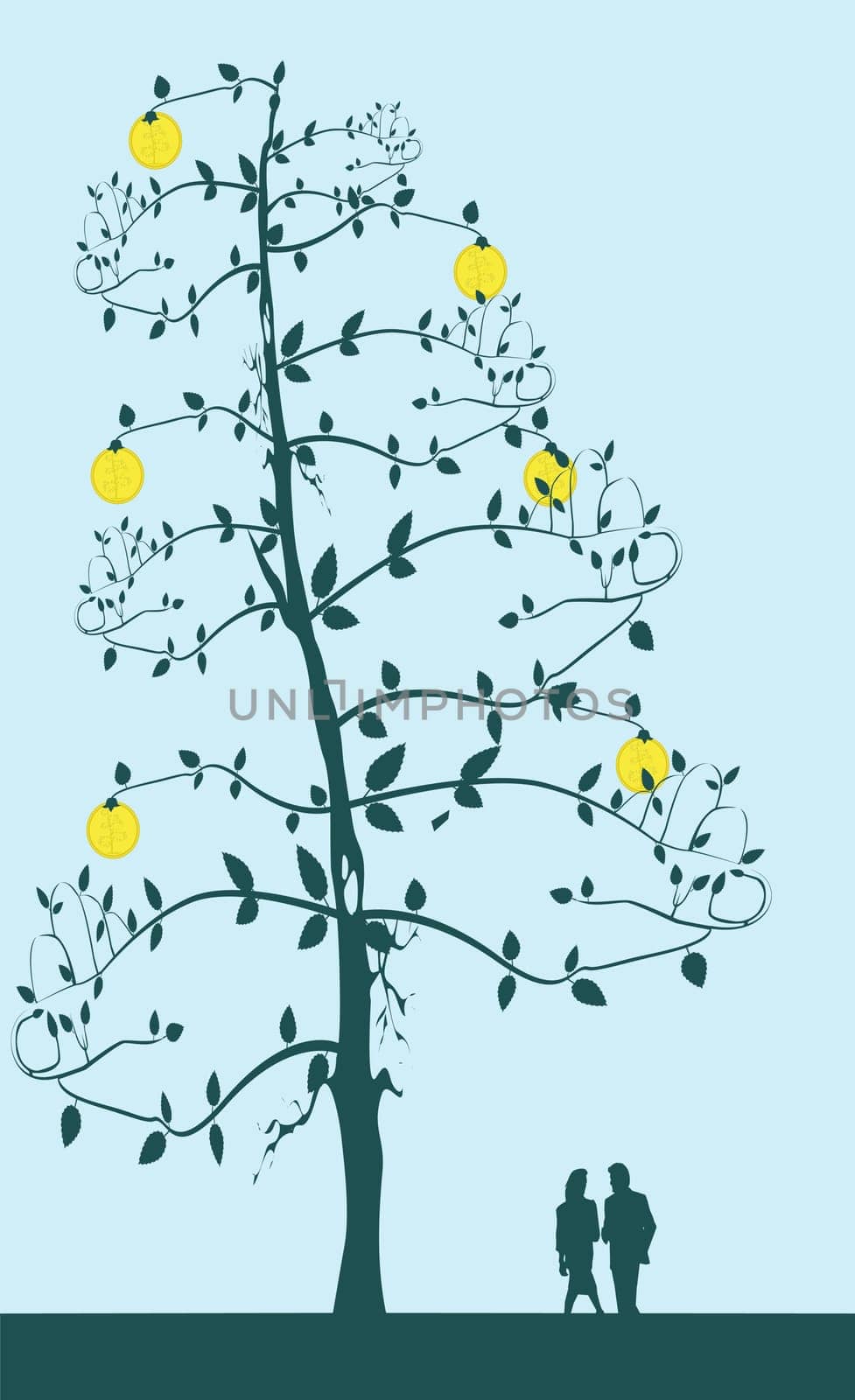 Two people under a money tree