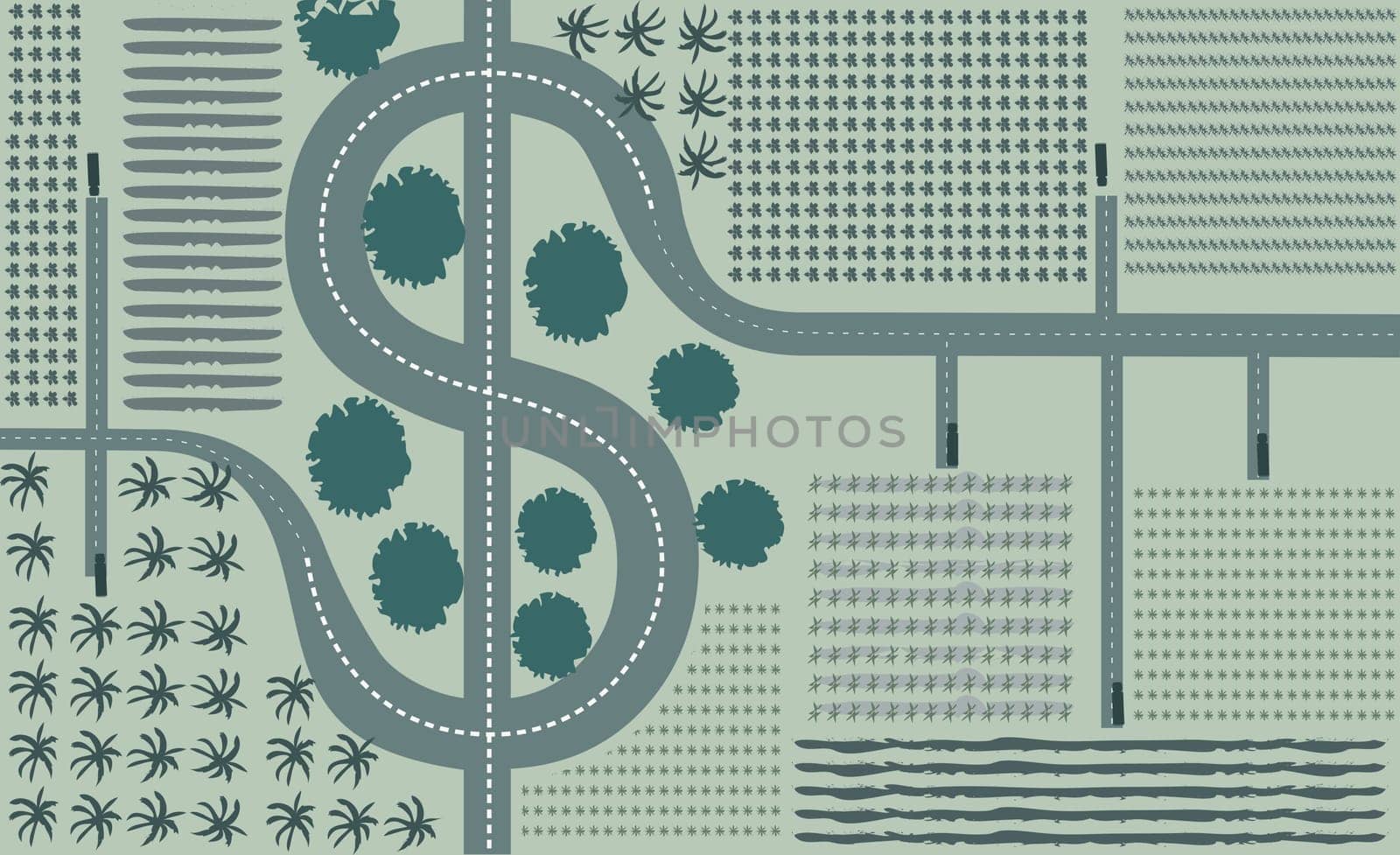 High angle view of a dollar sign road