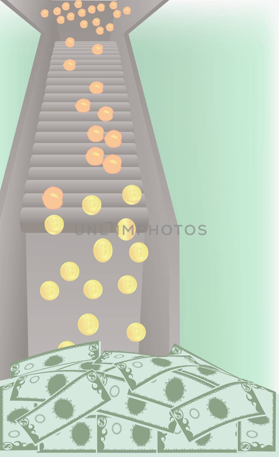 Coins changing into dollar bills