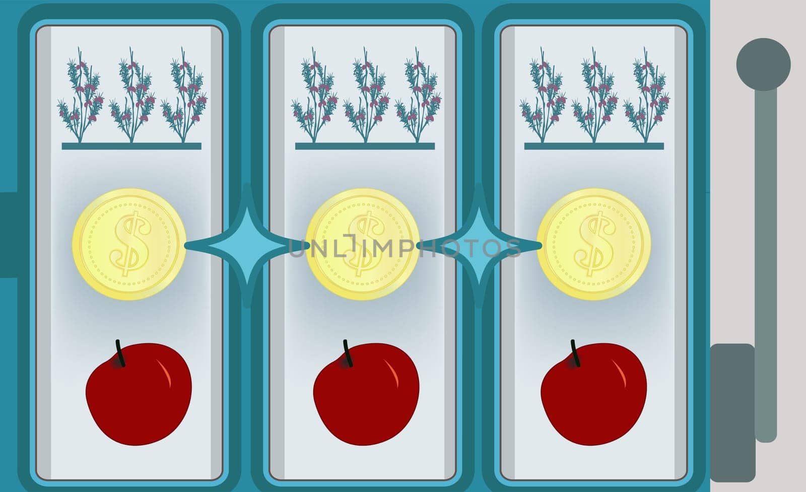 Coins with crops and fruits on a gambling machine
