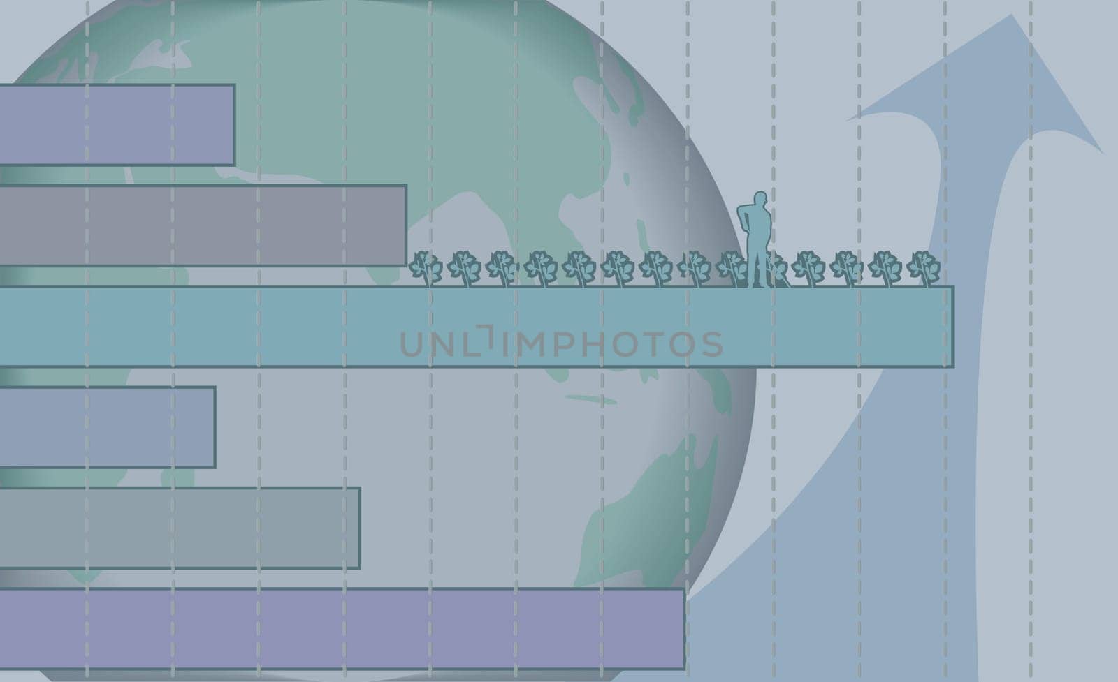 Businessman standing on a line graph