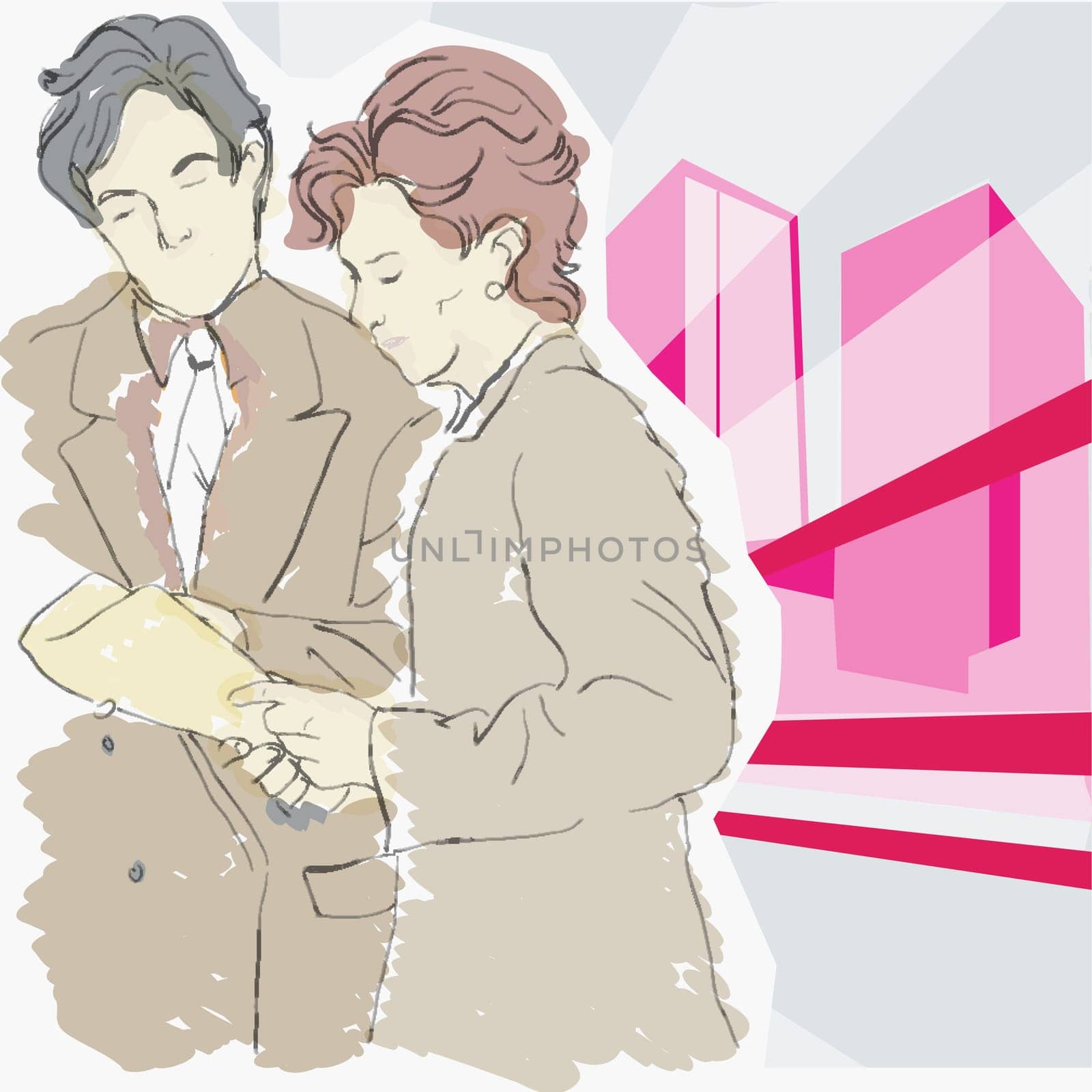 Businessman and a woman looking at a map on the street
