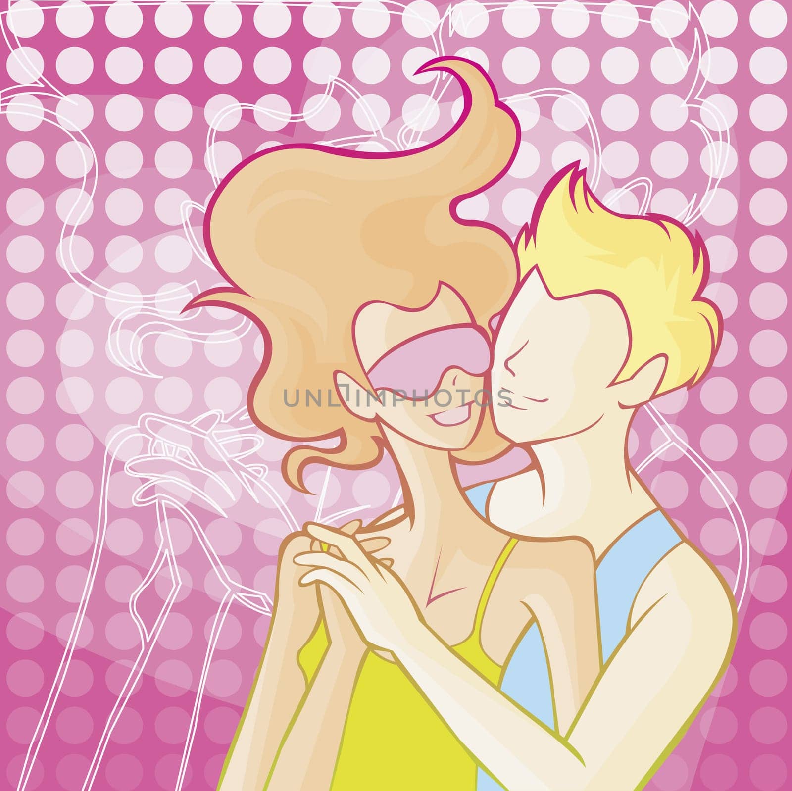 Man embracing a woman