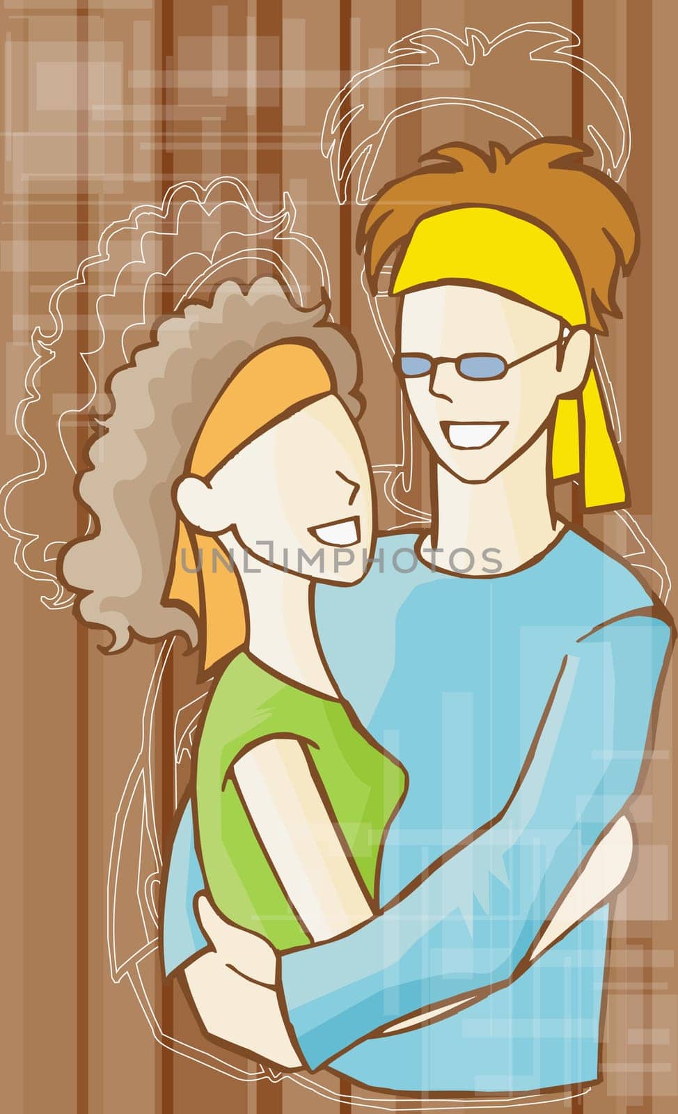 Man embracing a woman