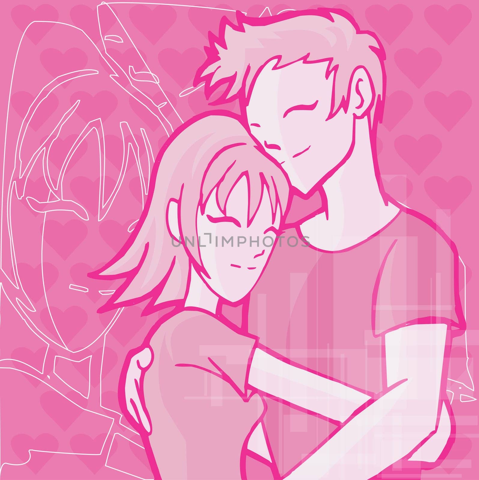 Man embracing a woman