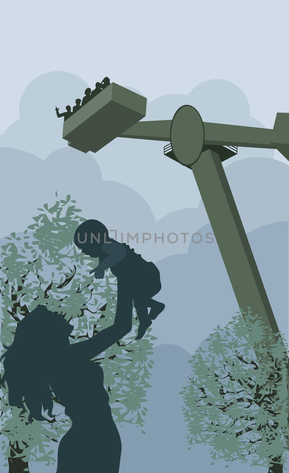 Woman holding her son in an amusement park