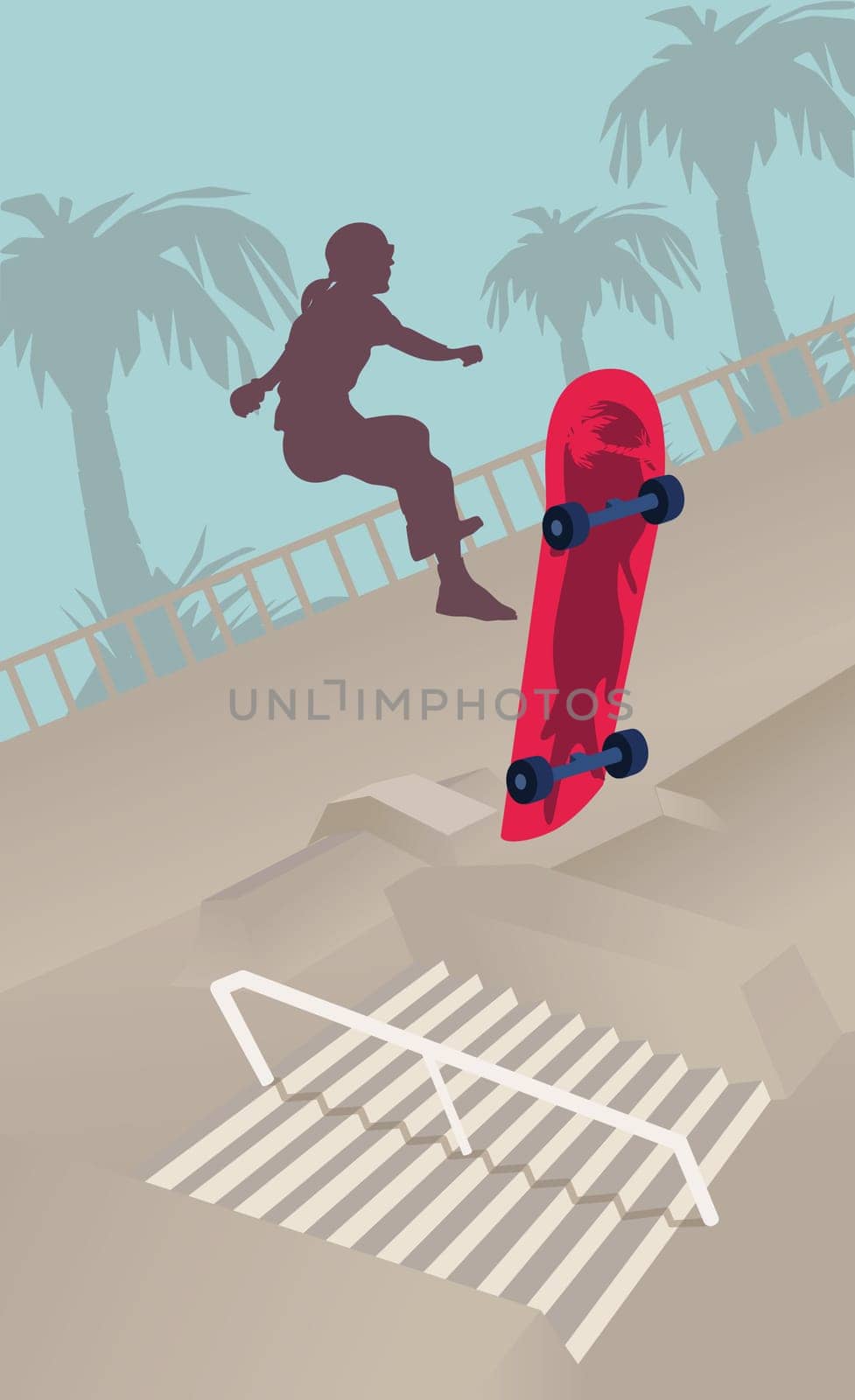 Silhouette of a woman skateboarding