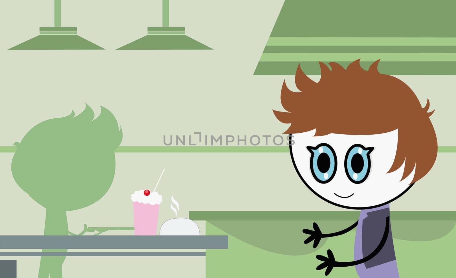 Boy walking towards a table